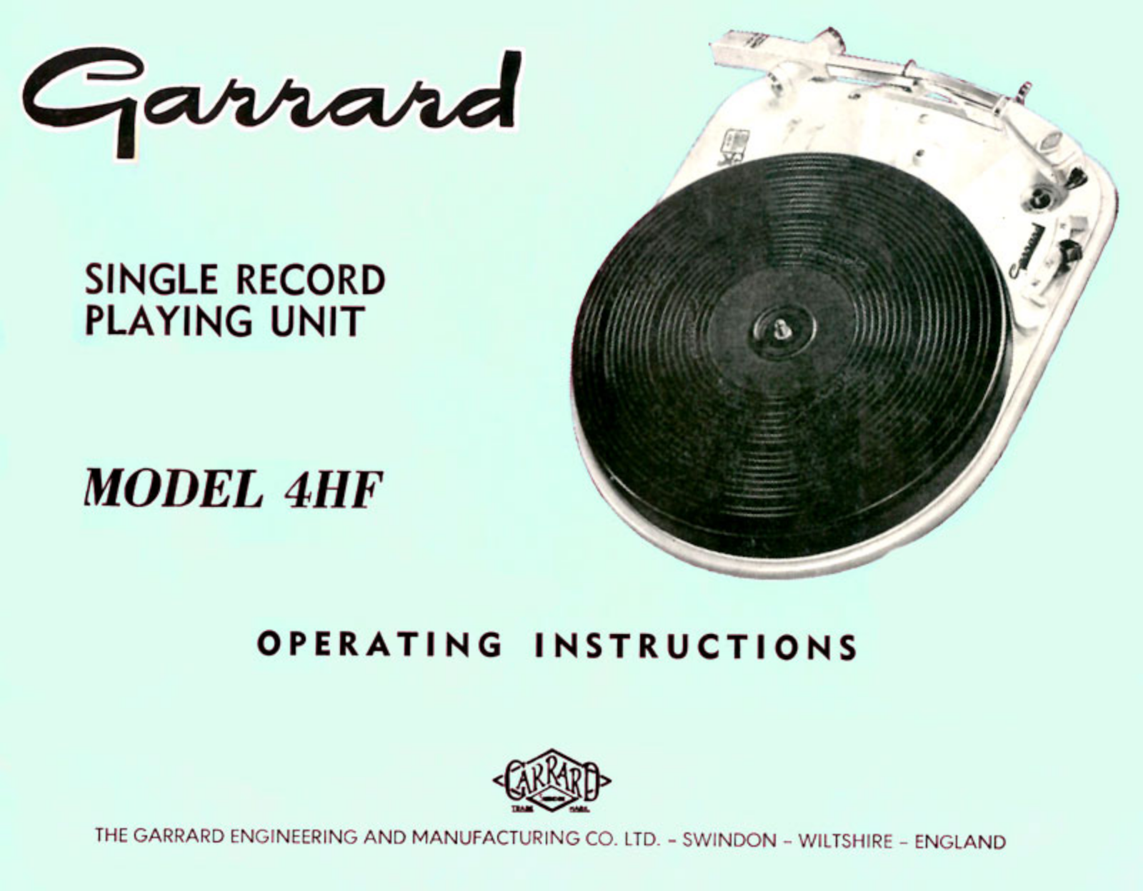 Garrard 4-HF Owners manual