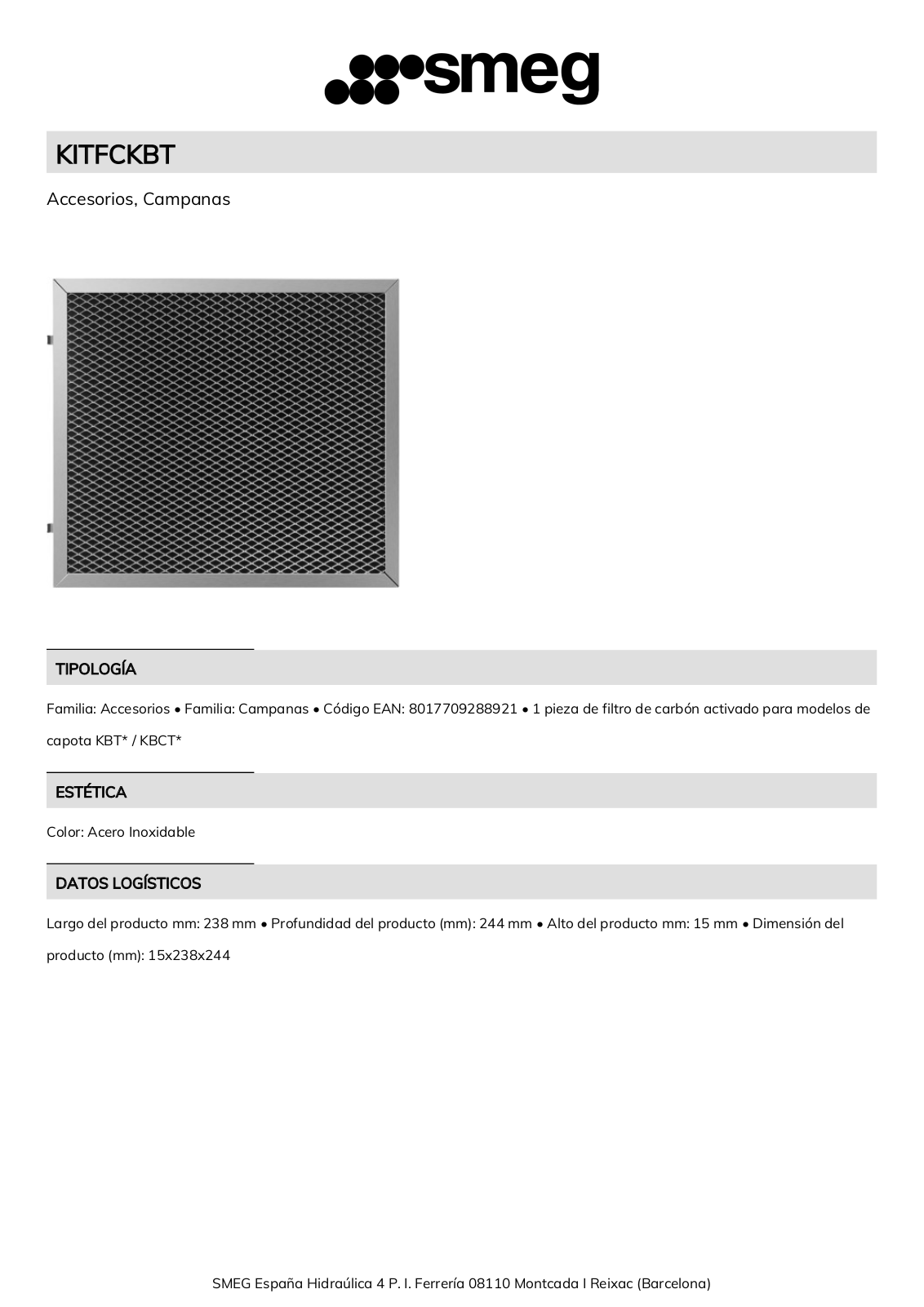 Smeg KITFCKBT Product Information Sheet