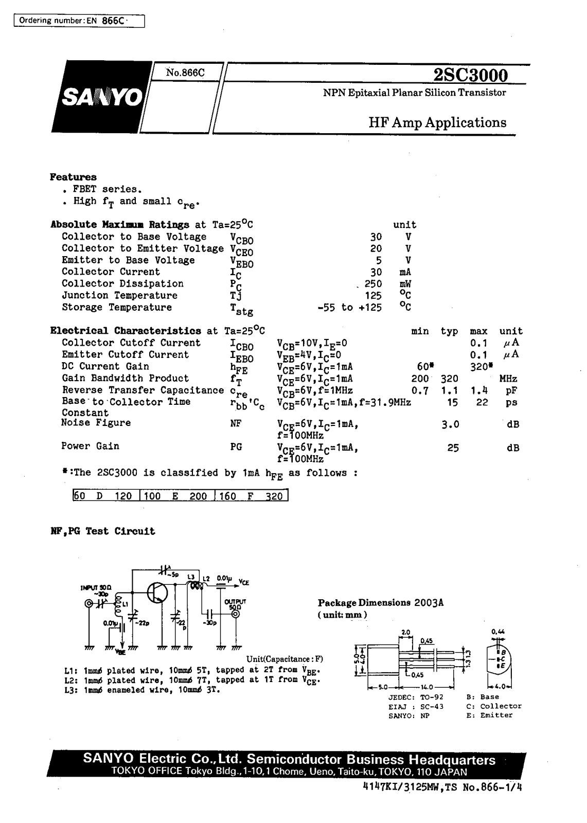 SANYO 2SC3000 Datasheet