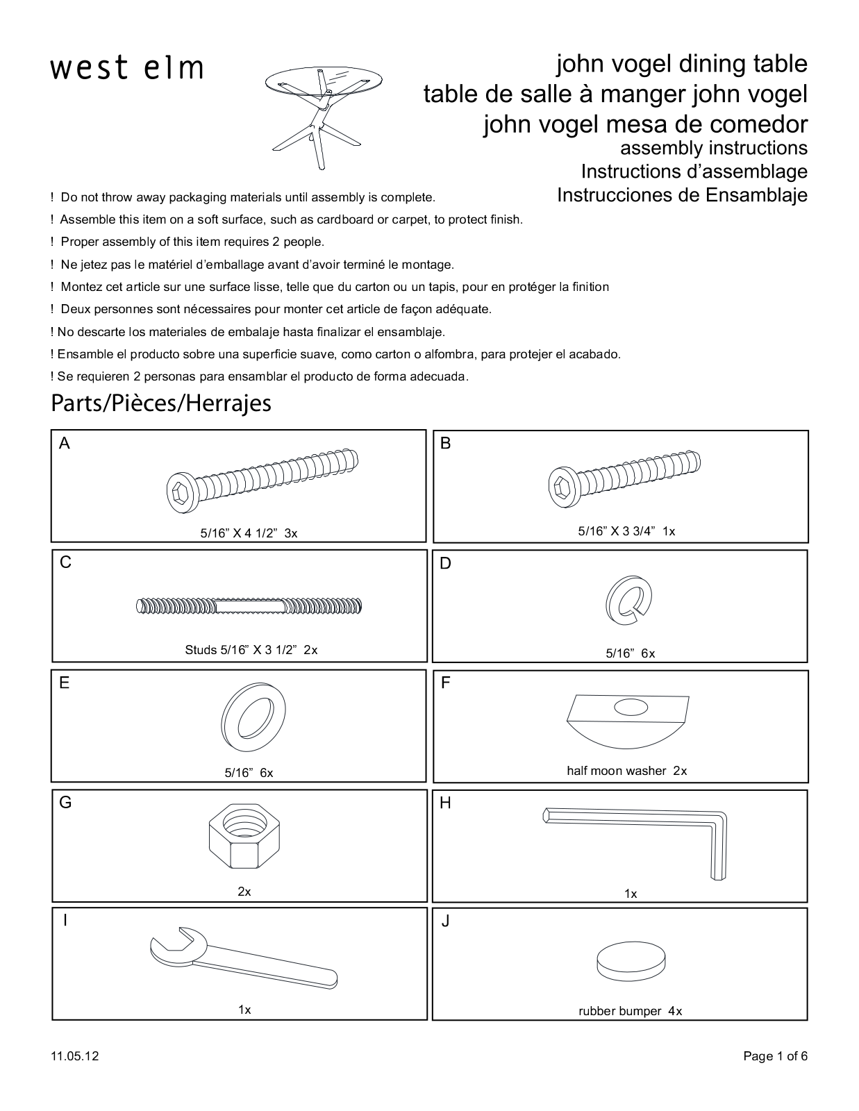 West Elm John Vogel Dining Table Assembly Instruction