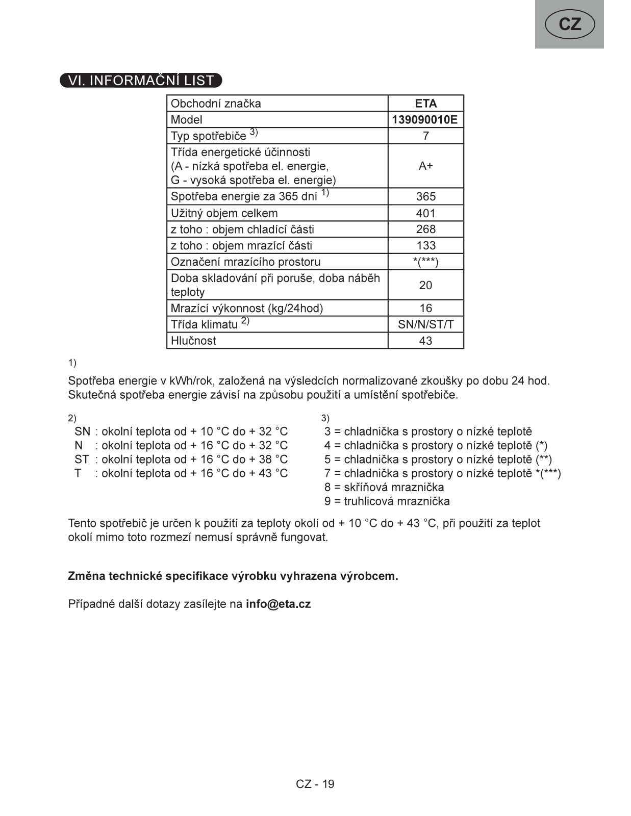 ETA 139090010E Information sheet