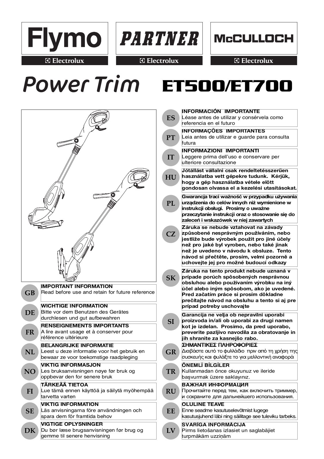 Electrolux ET700, ET500 User Manual