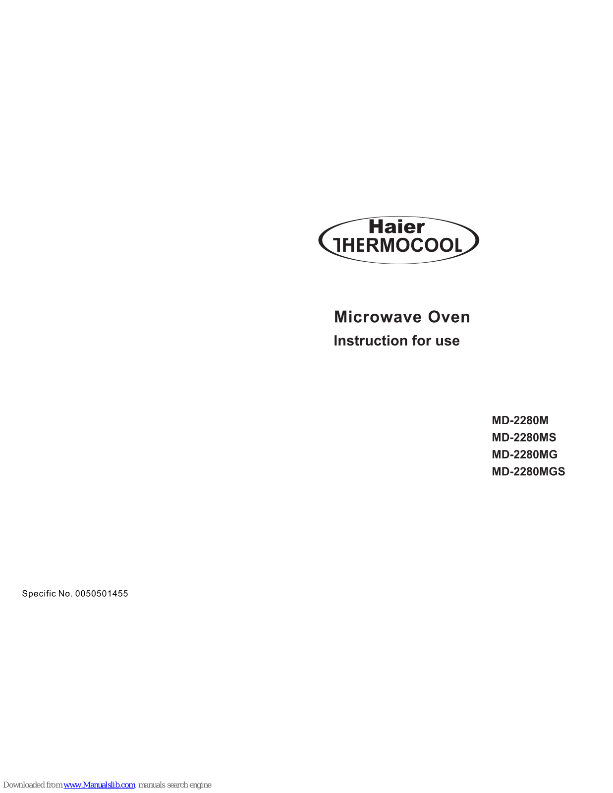 Haier MD-2280MG, MD-2280MS, MD-2280MGS Instructions For Use Manual