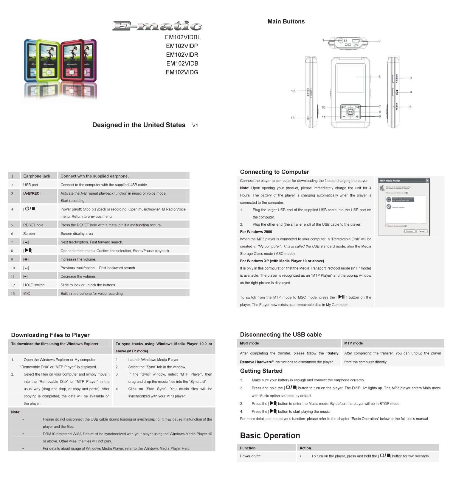 Ematic EM102VID Quick Start Guide