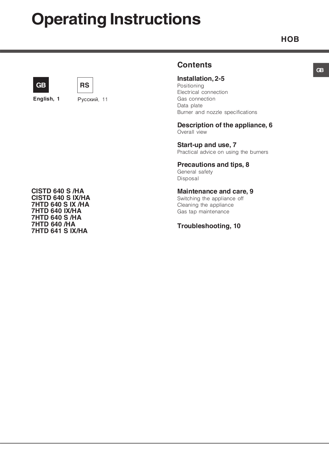 Hotpoint-ariston 7HTD 640S User Manual