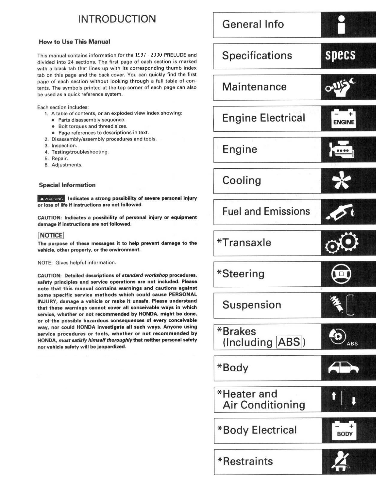 Honda Prelude 2000, Prelude 2001 User Manual