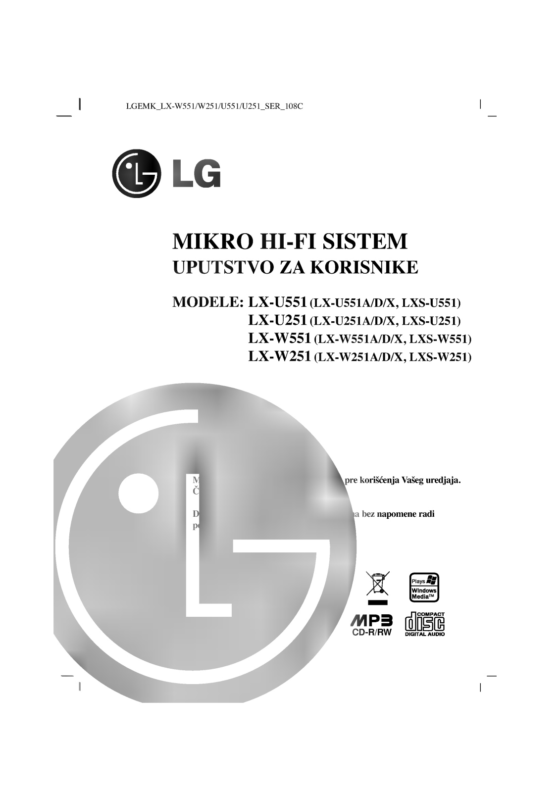 LG LX-U551D Owner's Manual