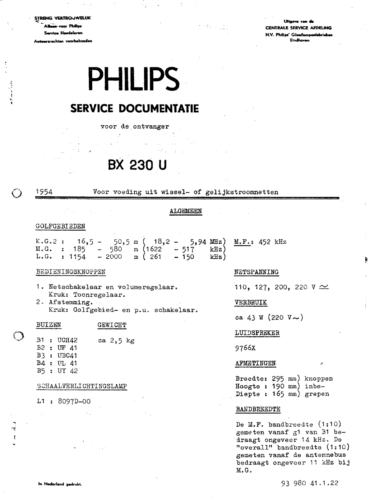 Philips BX-230-U Service Manual