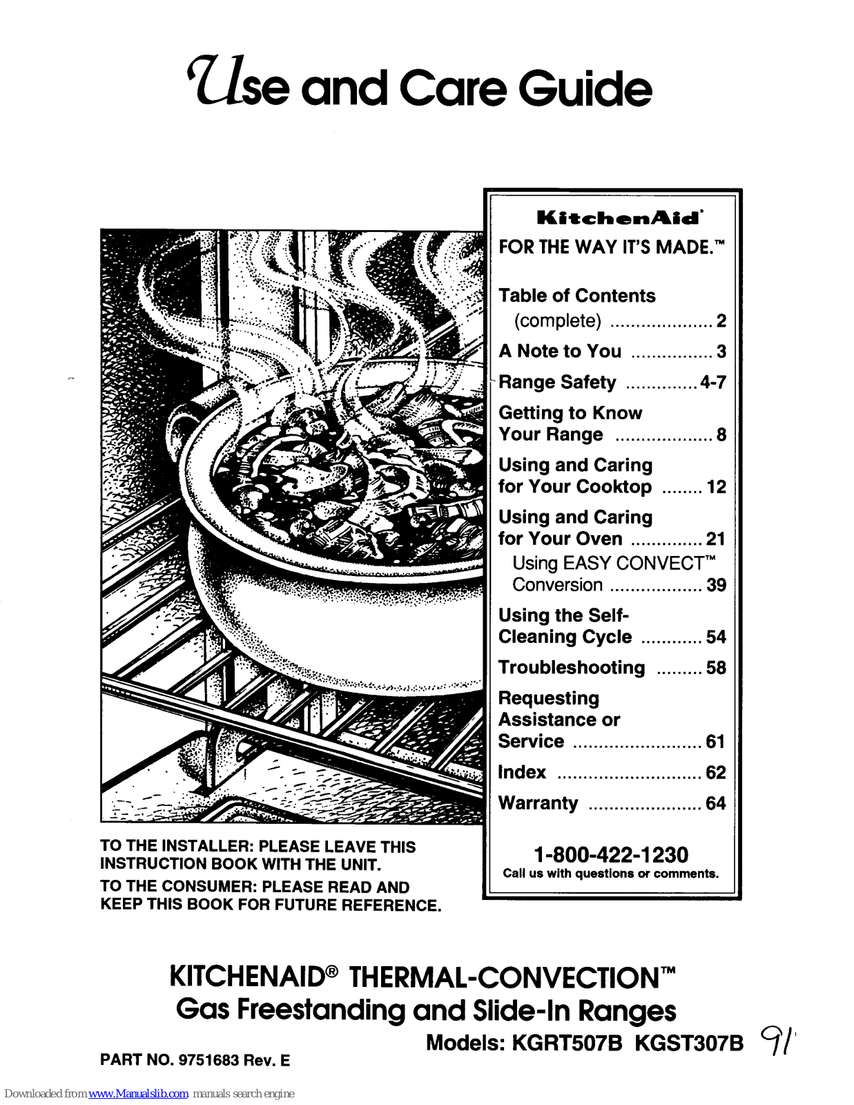 KitchenAid Thermal-Convection 9751683, Thermal-Convection KGST307B, Thermal-Convection KGRT507B Use And Care Manual