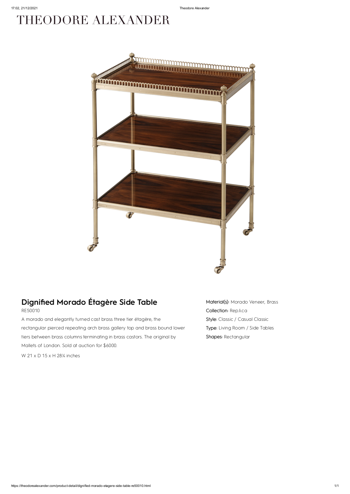 Theodore Alexander FPLJ2055 Specifications - ManualMachine.com