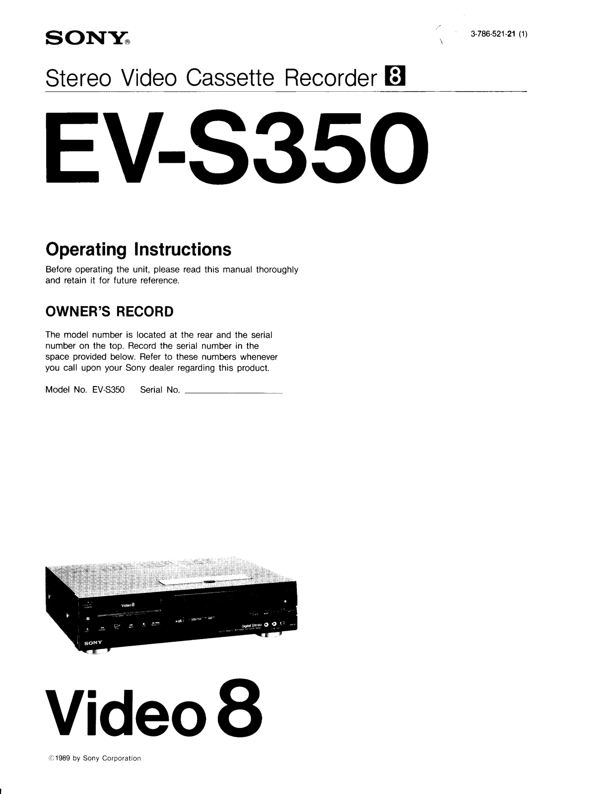 Sony EVS350 Operating Manual