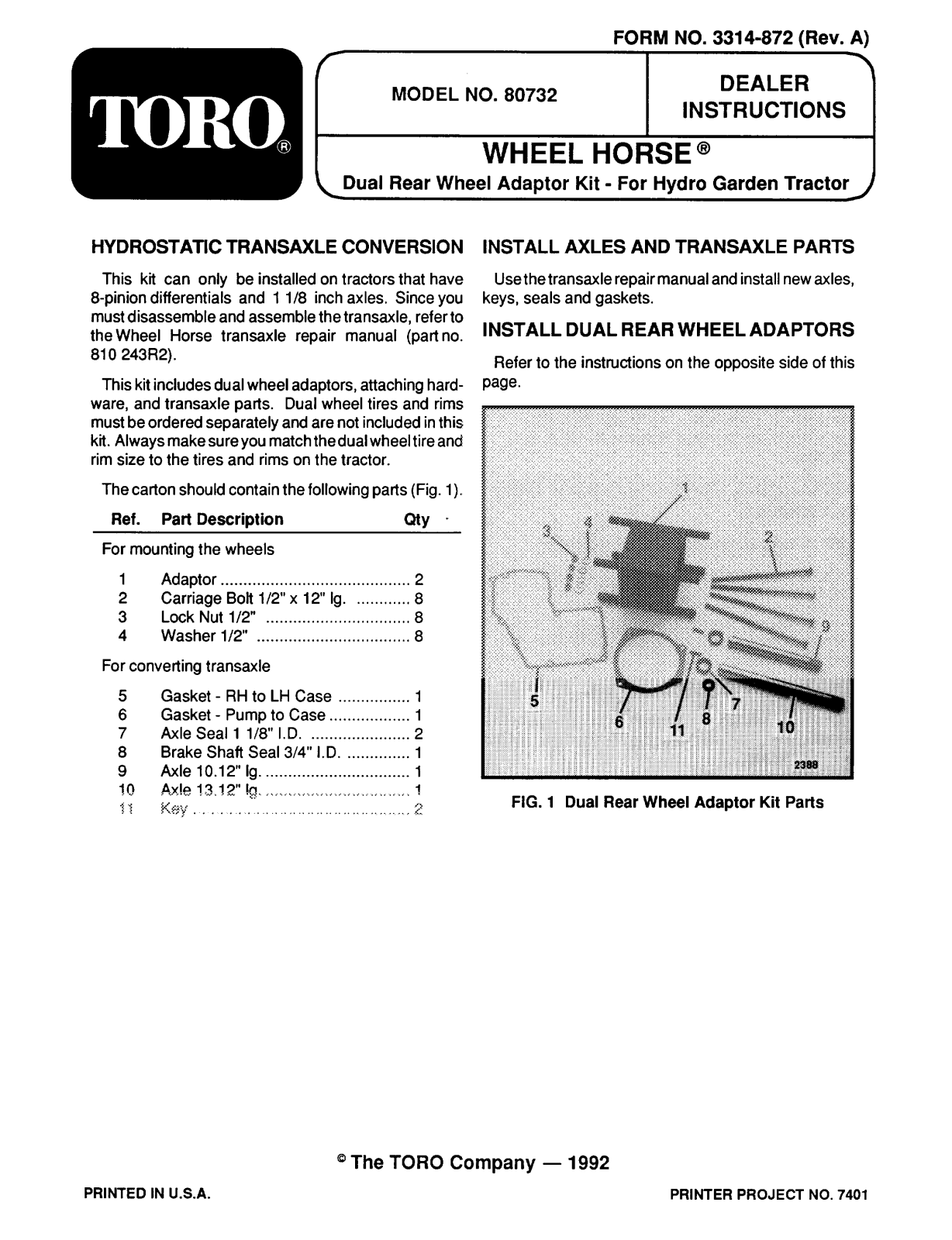 Toro 80732 Installation Instructions