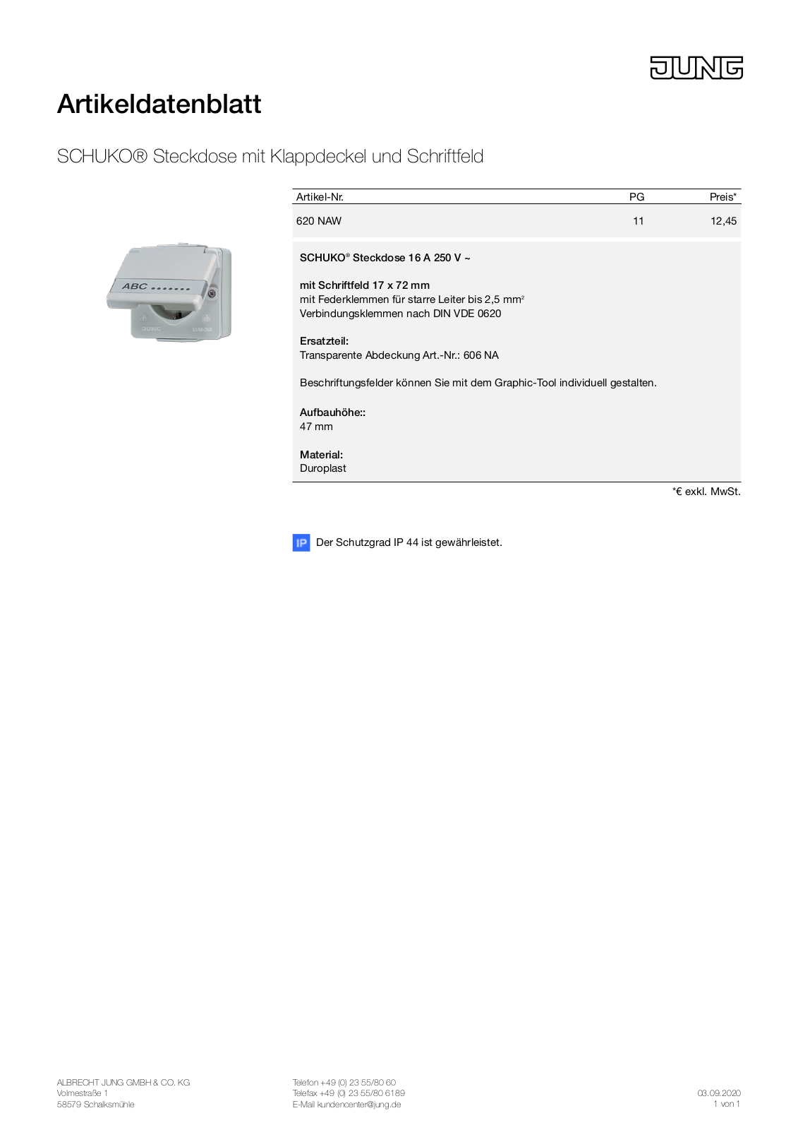 Jung 620 NAW User Manual