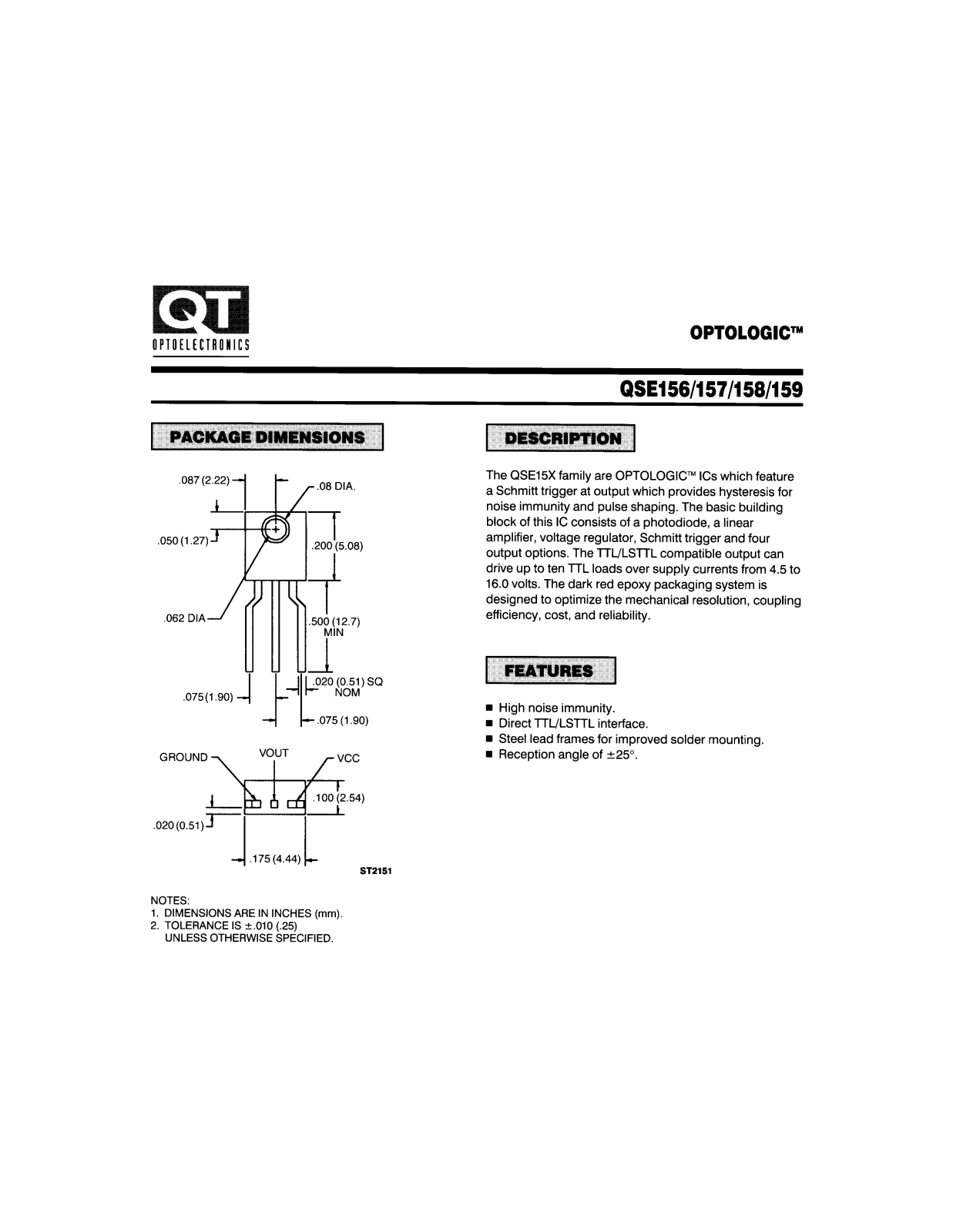 QT QSE156, QSE157, QSE158, QSE159 Datasheet