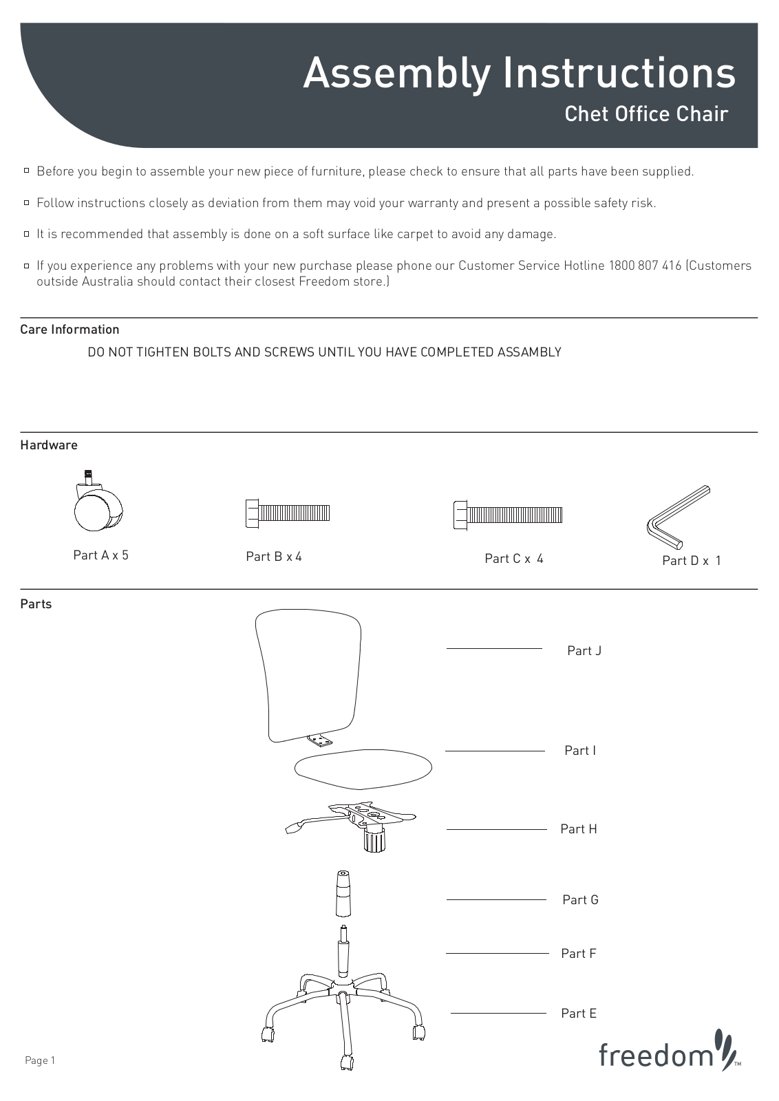 Freedom Chet Office Chair Assembly Instruction