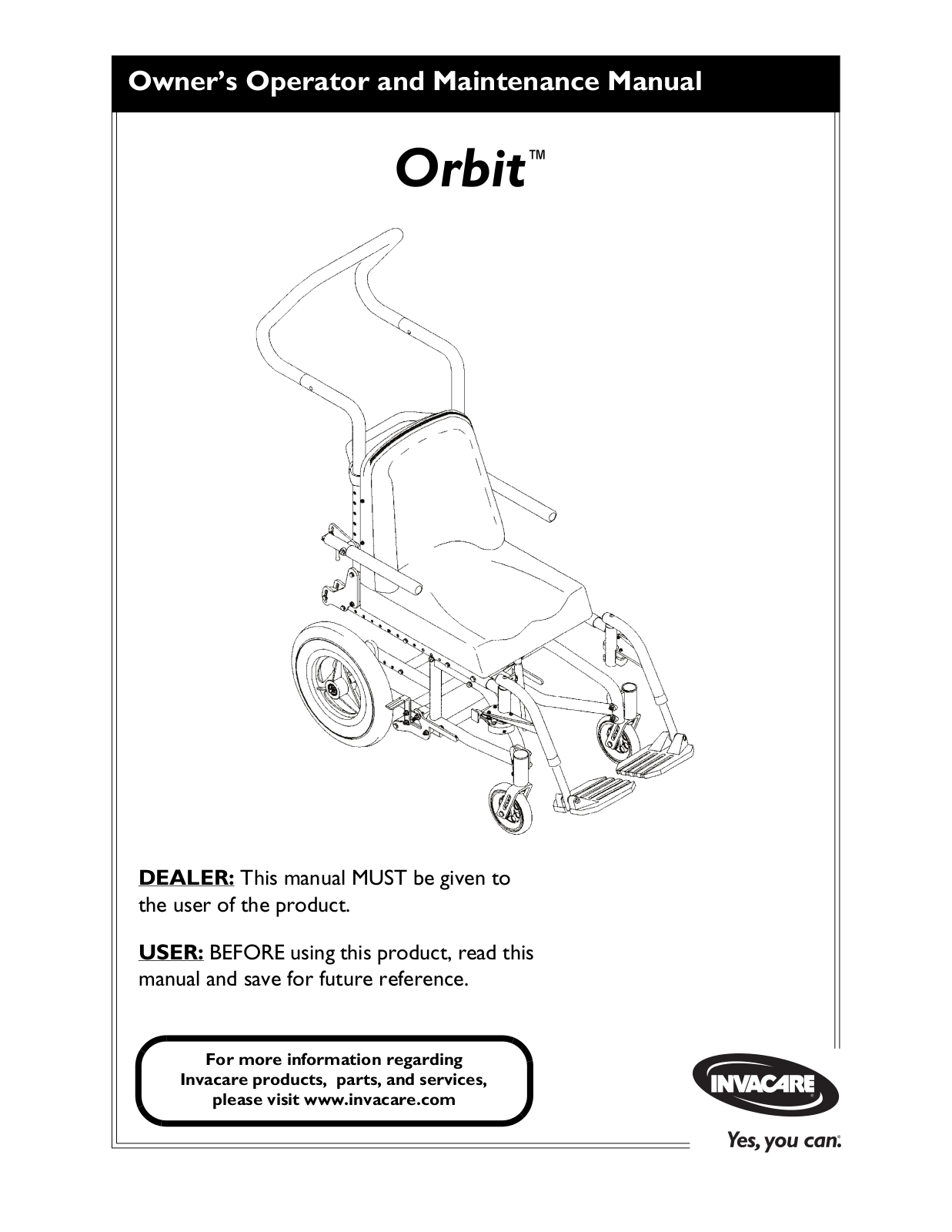 Invacare Orbit 1073955 User Manual