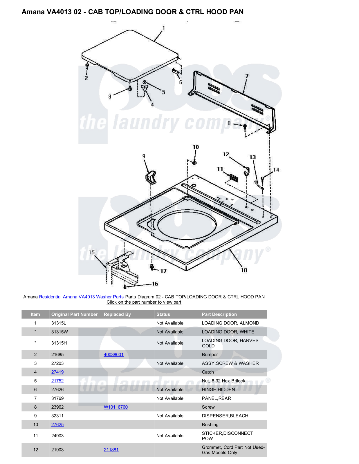 Amana VA4013 Parts Diagram