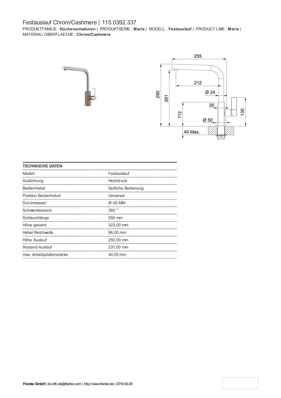 Franke 115.0392.337 Service Manual