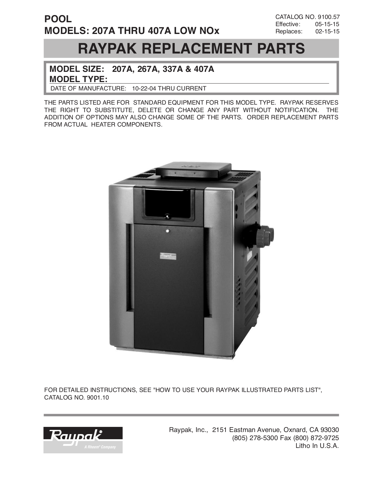 Raypak P-R207A-EN-C Parts List