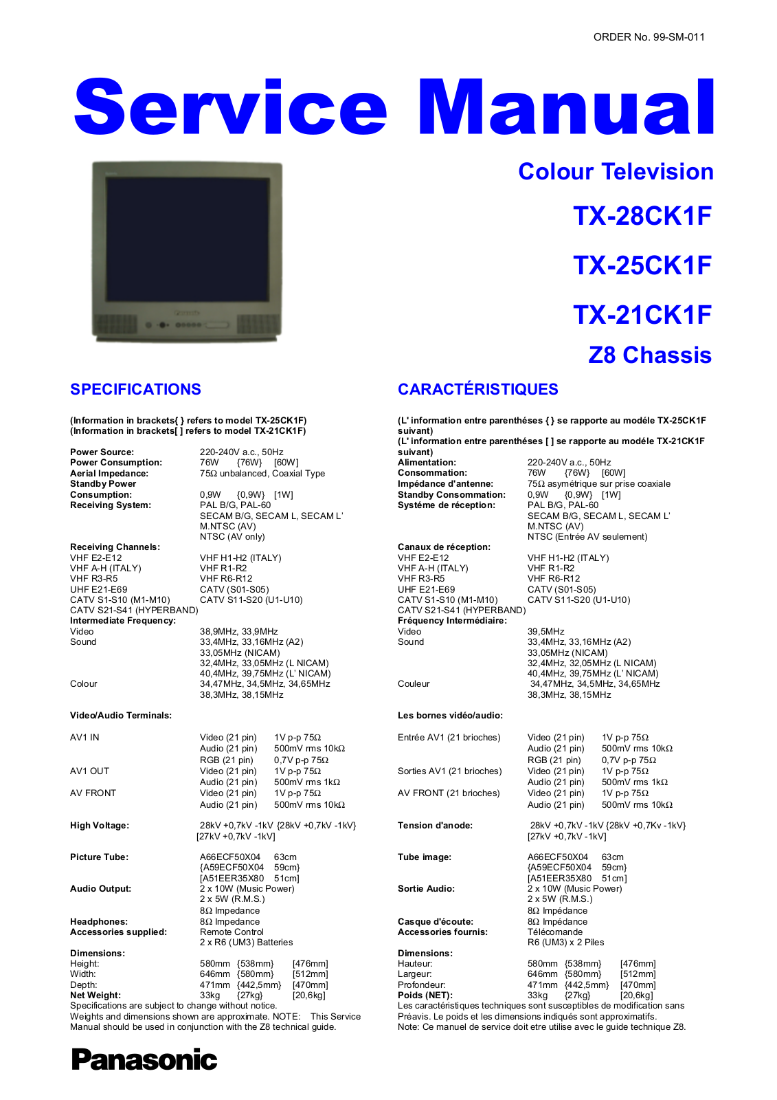 Panasonic TX-21CK1F, TX-25CK1F, TX-28CK1F Service Manual