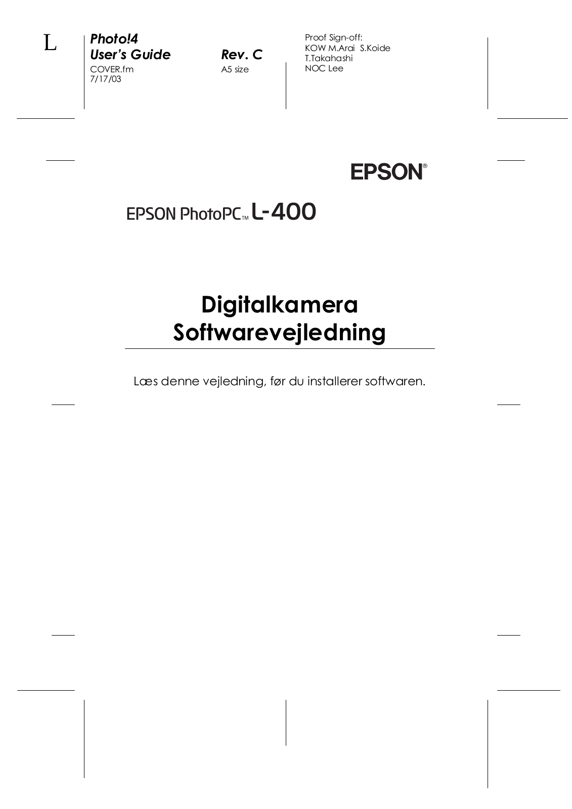 Epson PHOTOPC L-400 Software  Manual