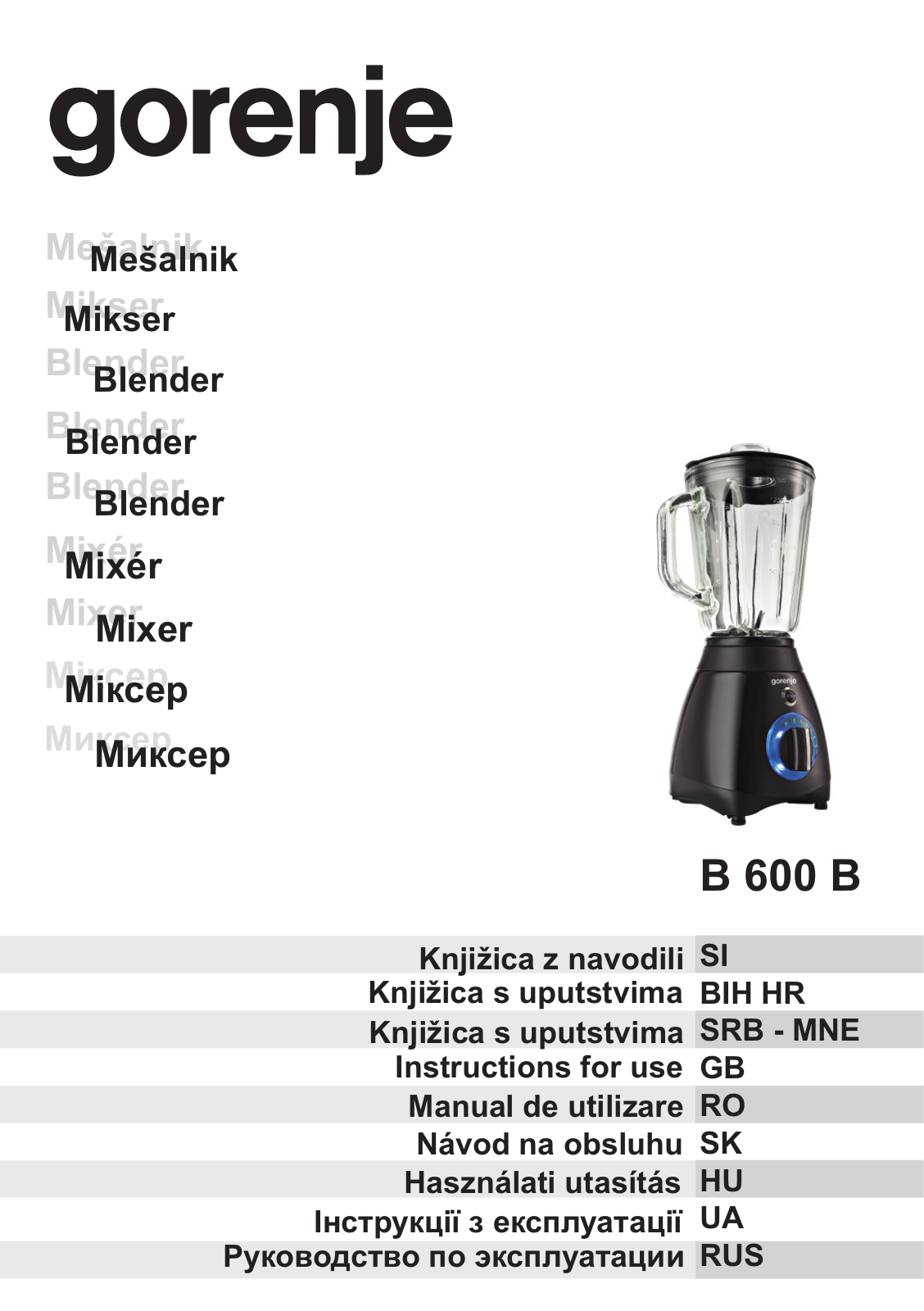 Gorenje B600B User Manual