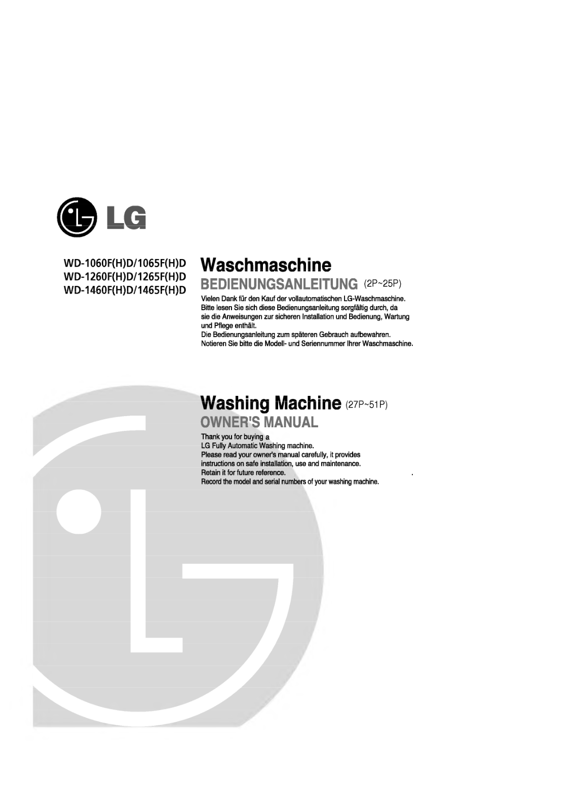 LG Electronics 1465HD, 1065FHD, 1265FHD, WD-1460FHD, WD-1260FHD User Manual