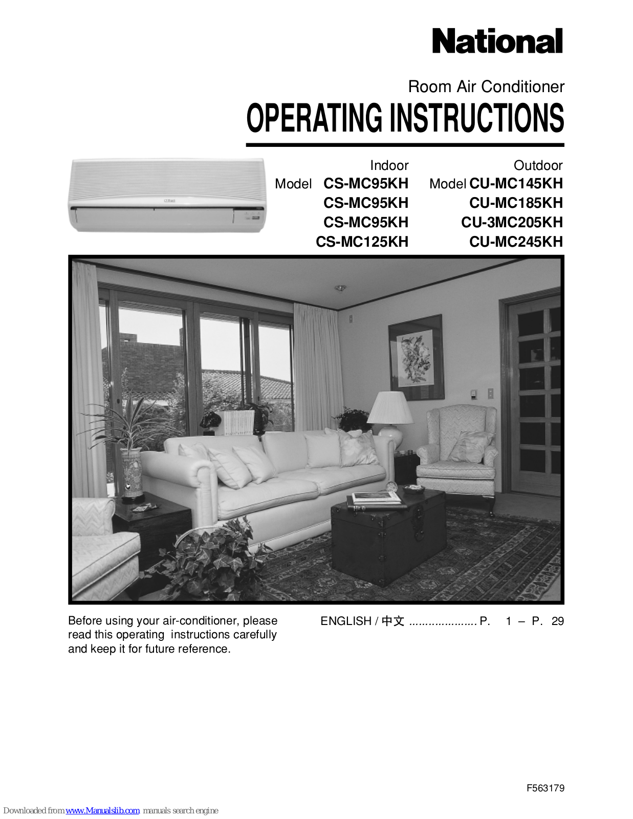 Panasonic CS-MC125KH, CS-MC95KH, CU-MC245KH, CU-3MC205KH, CU-MC145KH Operating Instructions Manual