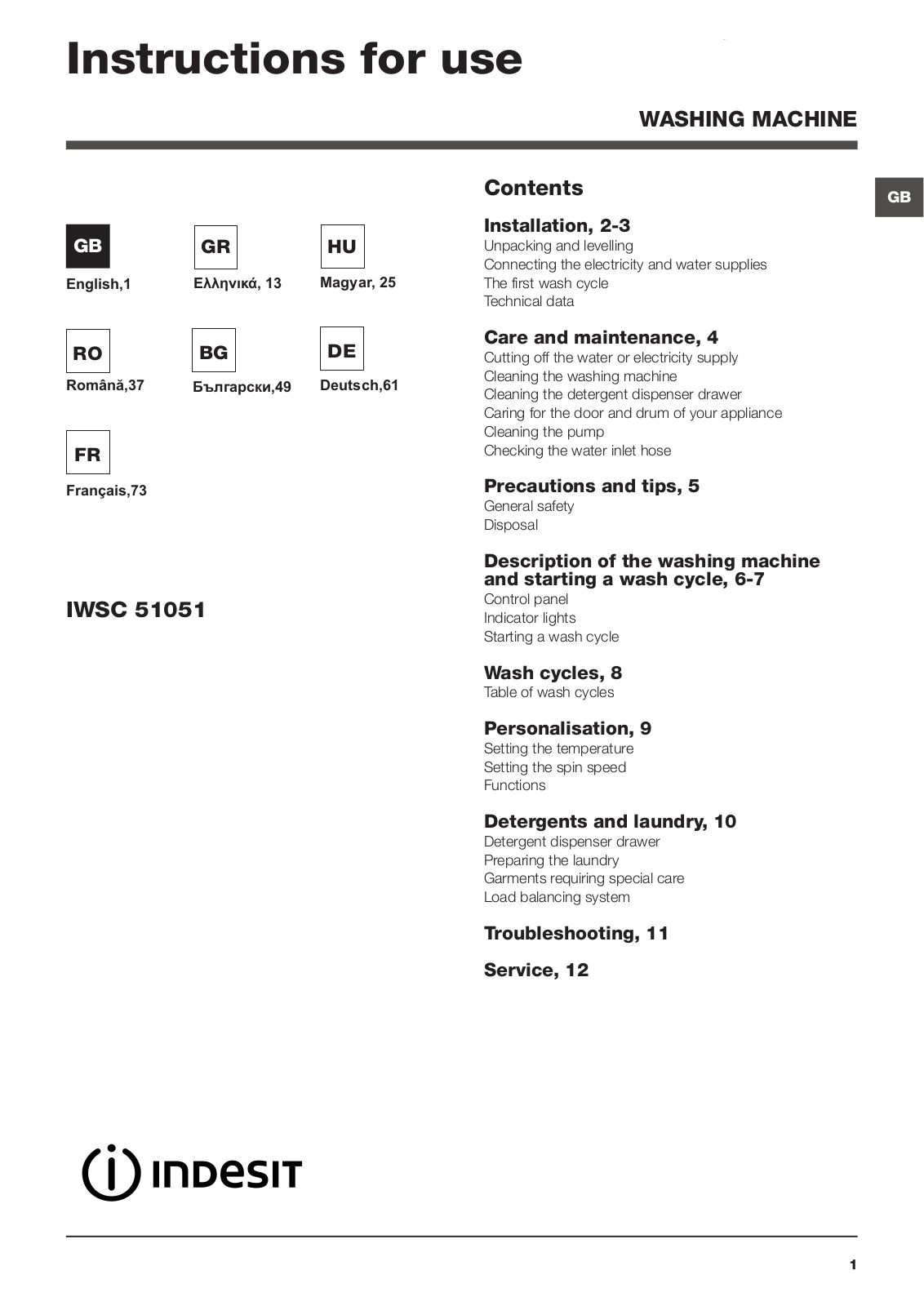 INDESIT IWSC 51051 CECO EU.M User Manual