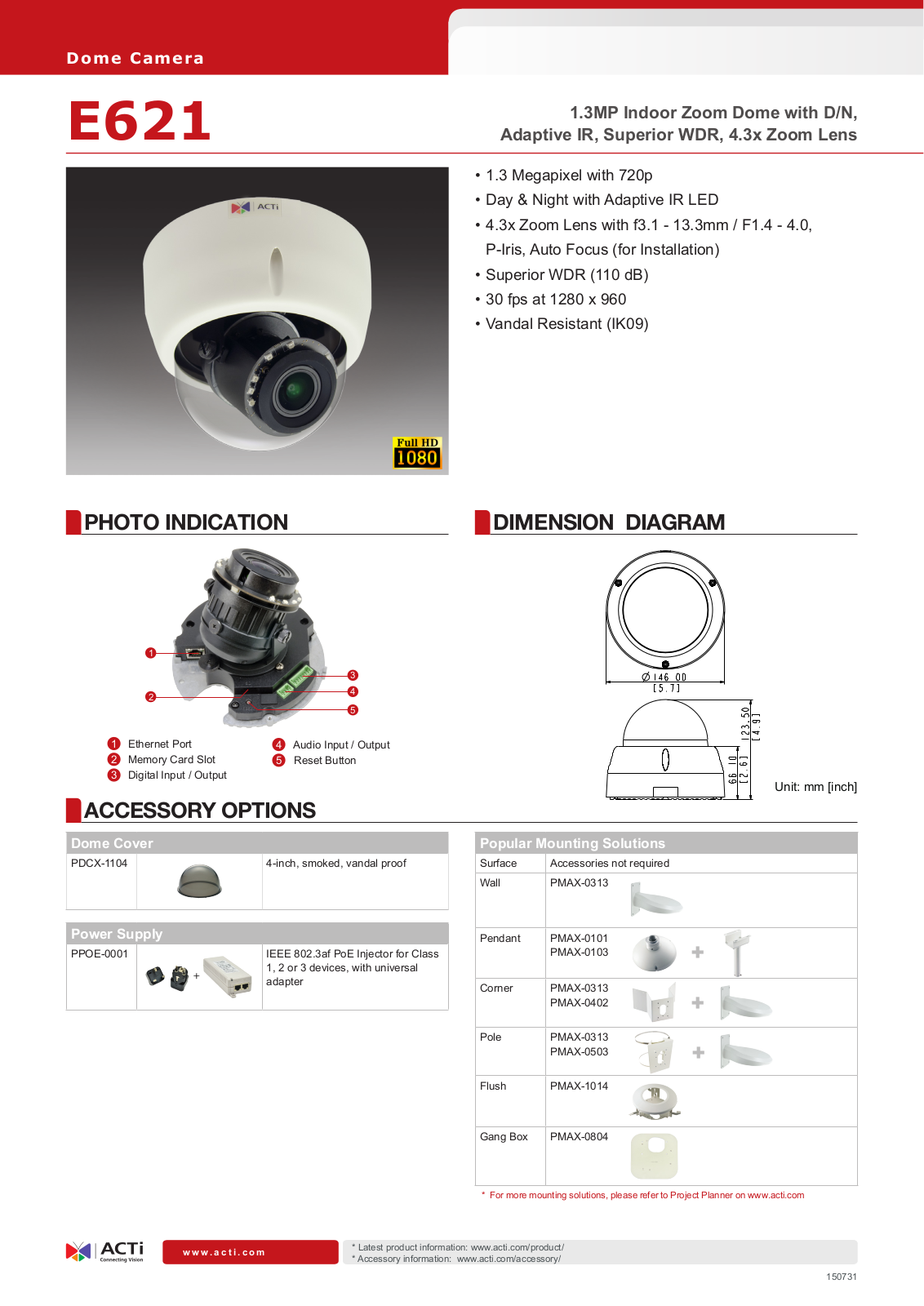 ACTi E621 Specsheet