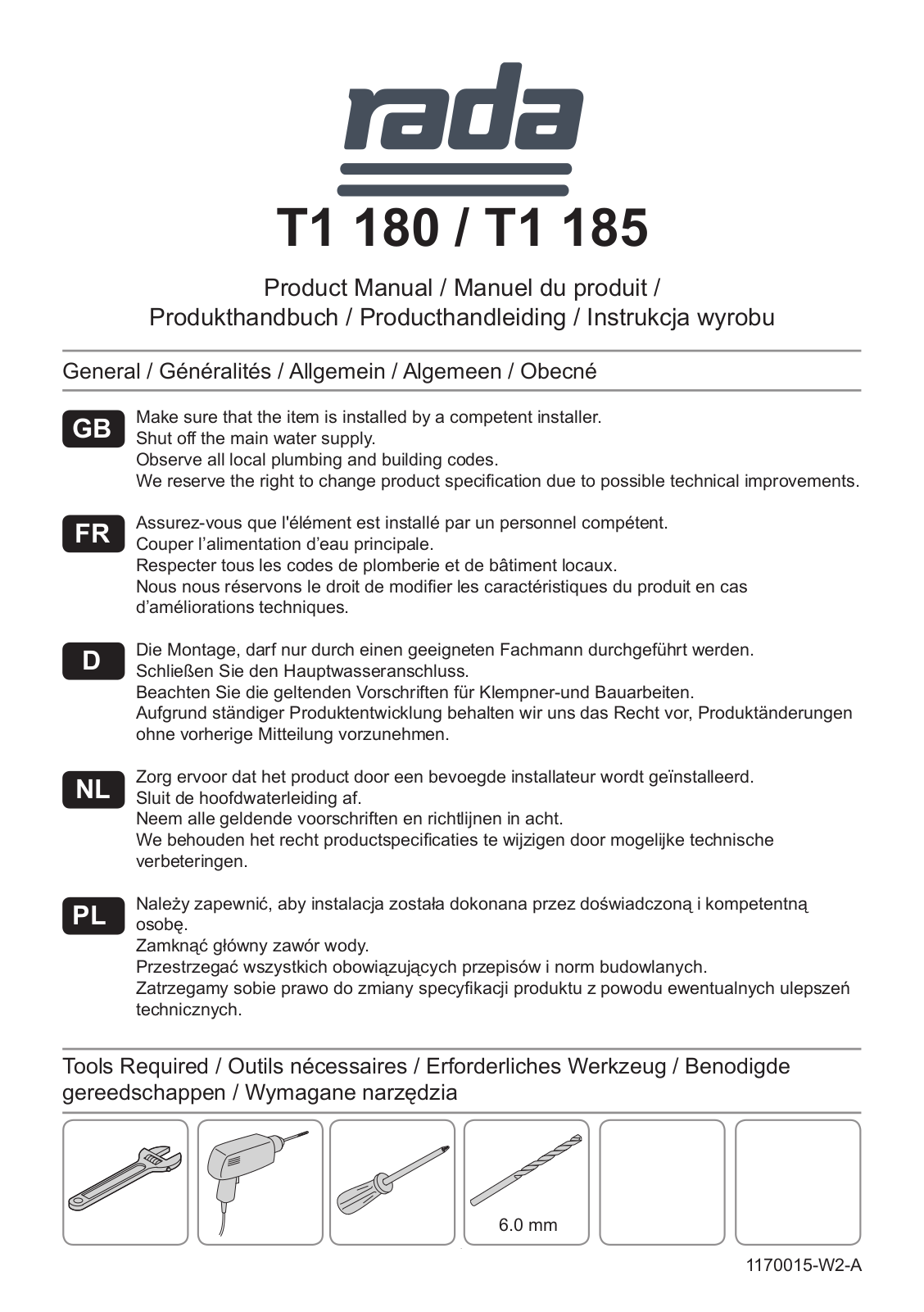 rada T1 180, T1 185 Product Manual