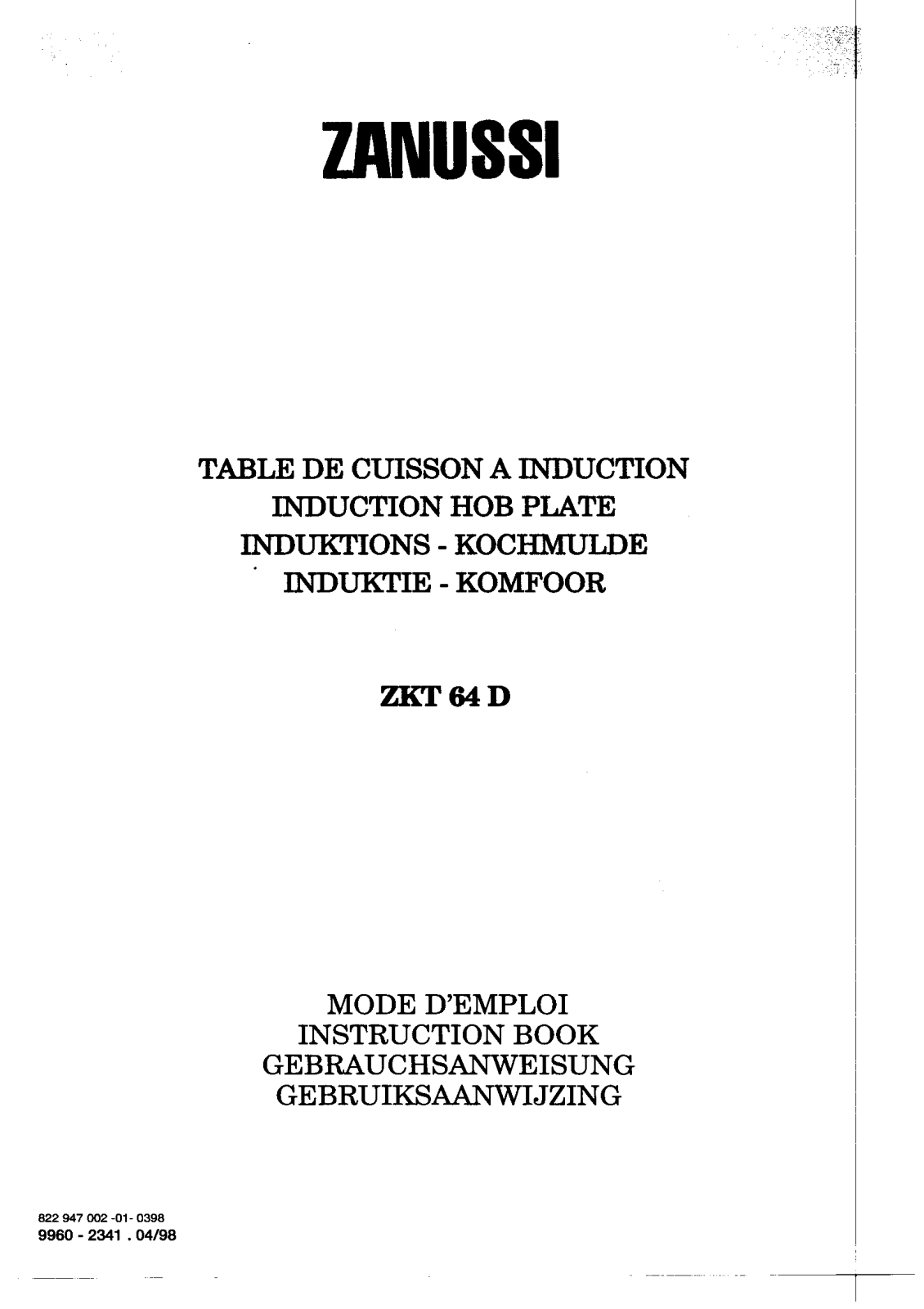 Zanussi ZKT64D INSTRUCTION BOOKLET