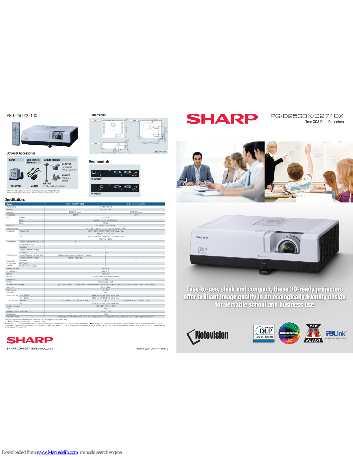 Sharp PG-D2500X,PG-D2710X Specifications