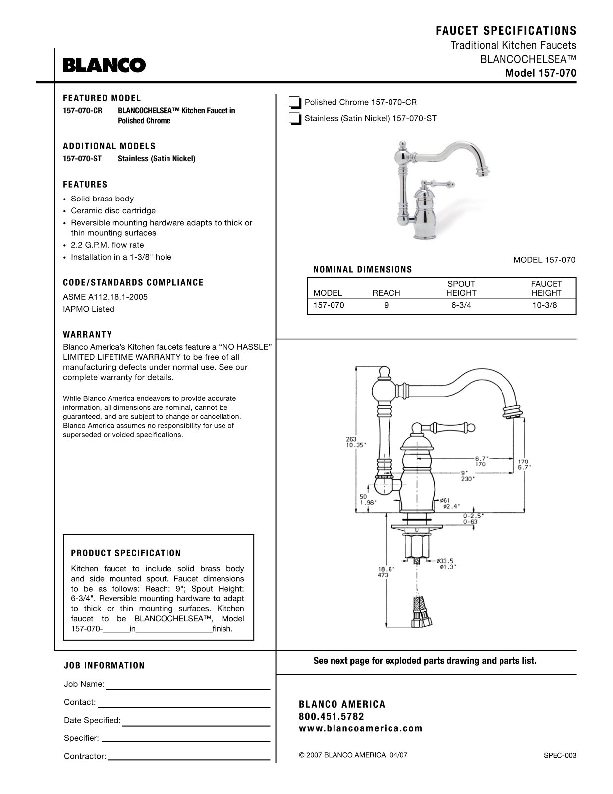 Blanco 157-070 User Manual