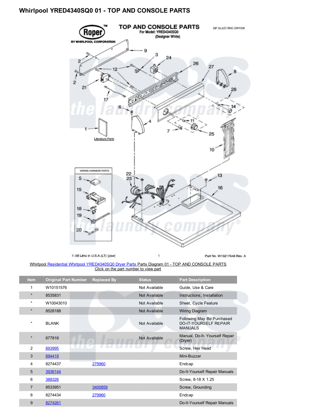 Whirlpool YRED4340SQ0 Parts Diagram