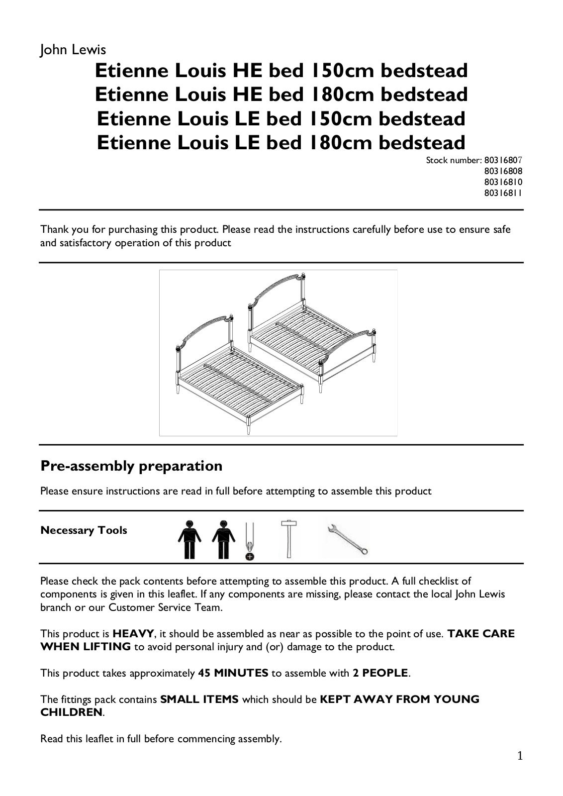 John Lewis 80316807, 80316808, 80316810, 80316811 Instruction Leaflet