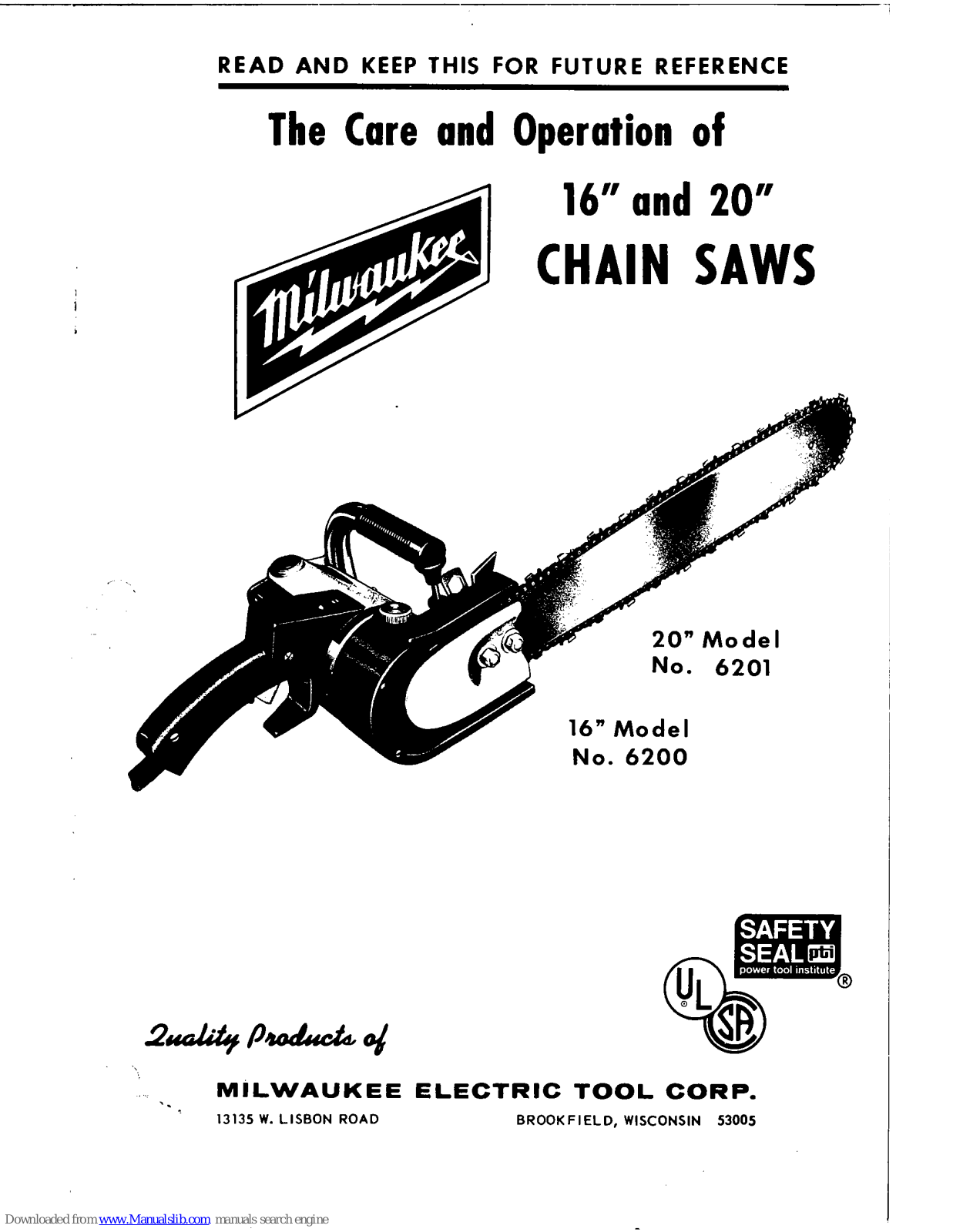 Milwaukee 6201, 6200 User Manual