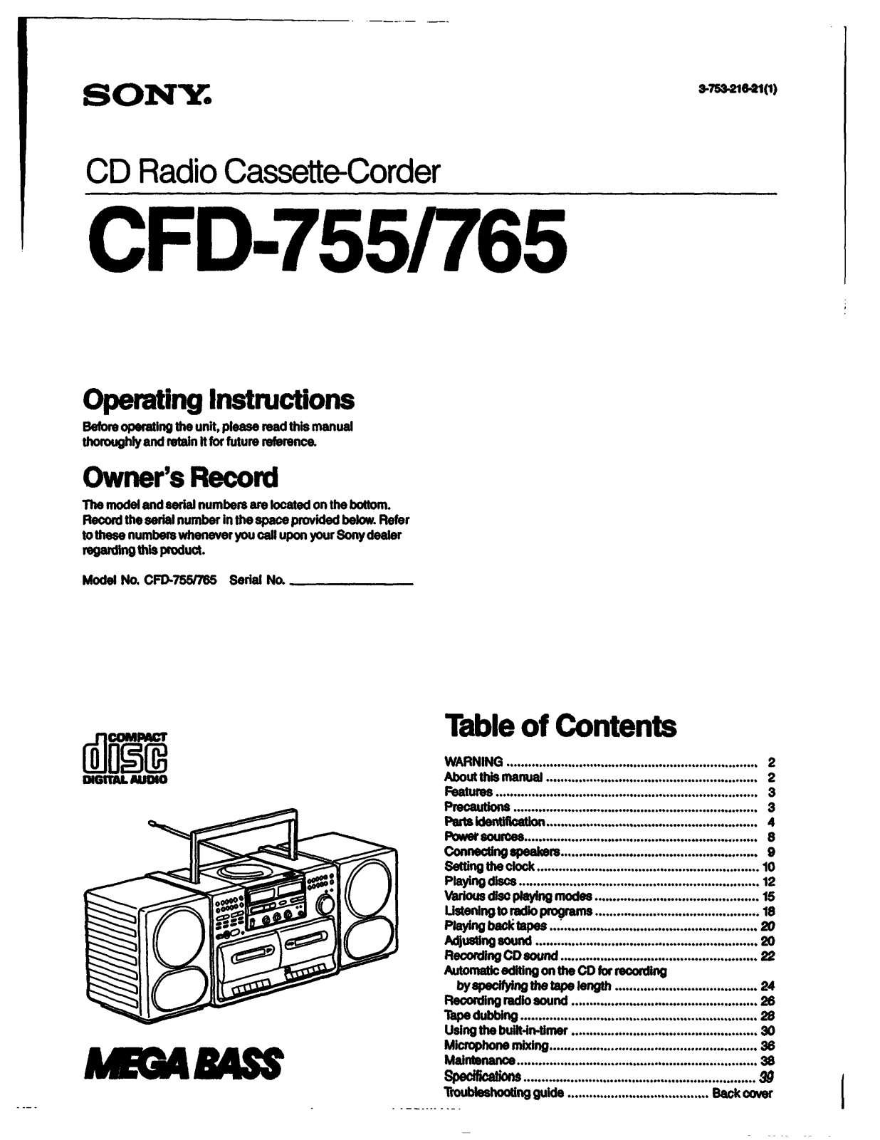 Sony CFD-765 User Manual