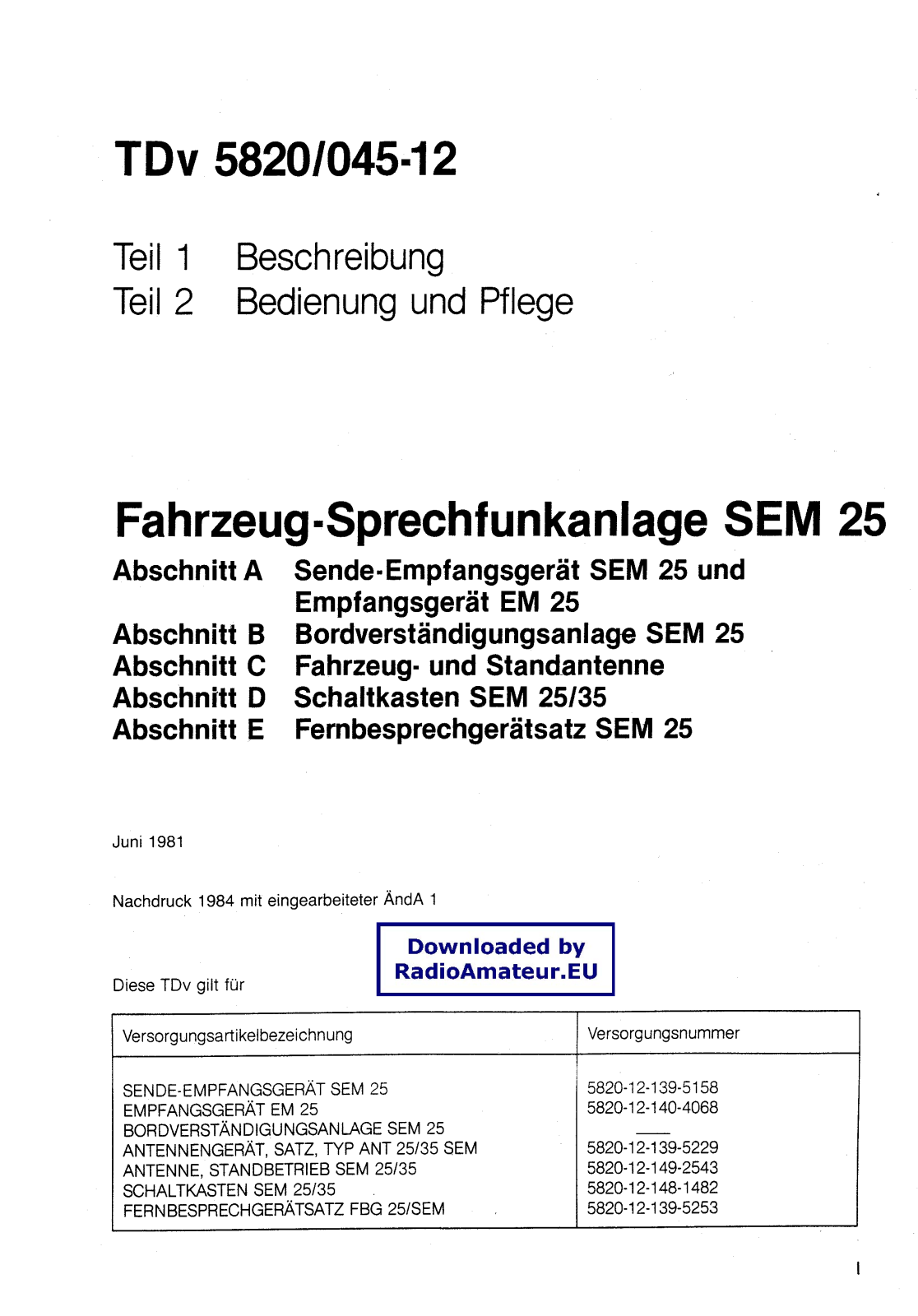 Pozosta SEM-25, tdv-5820-164-21 User Manual