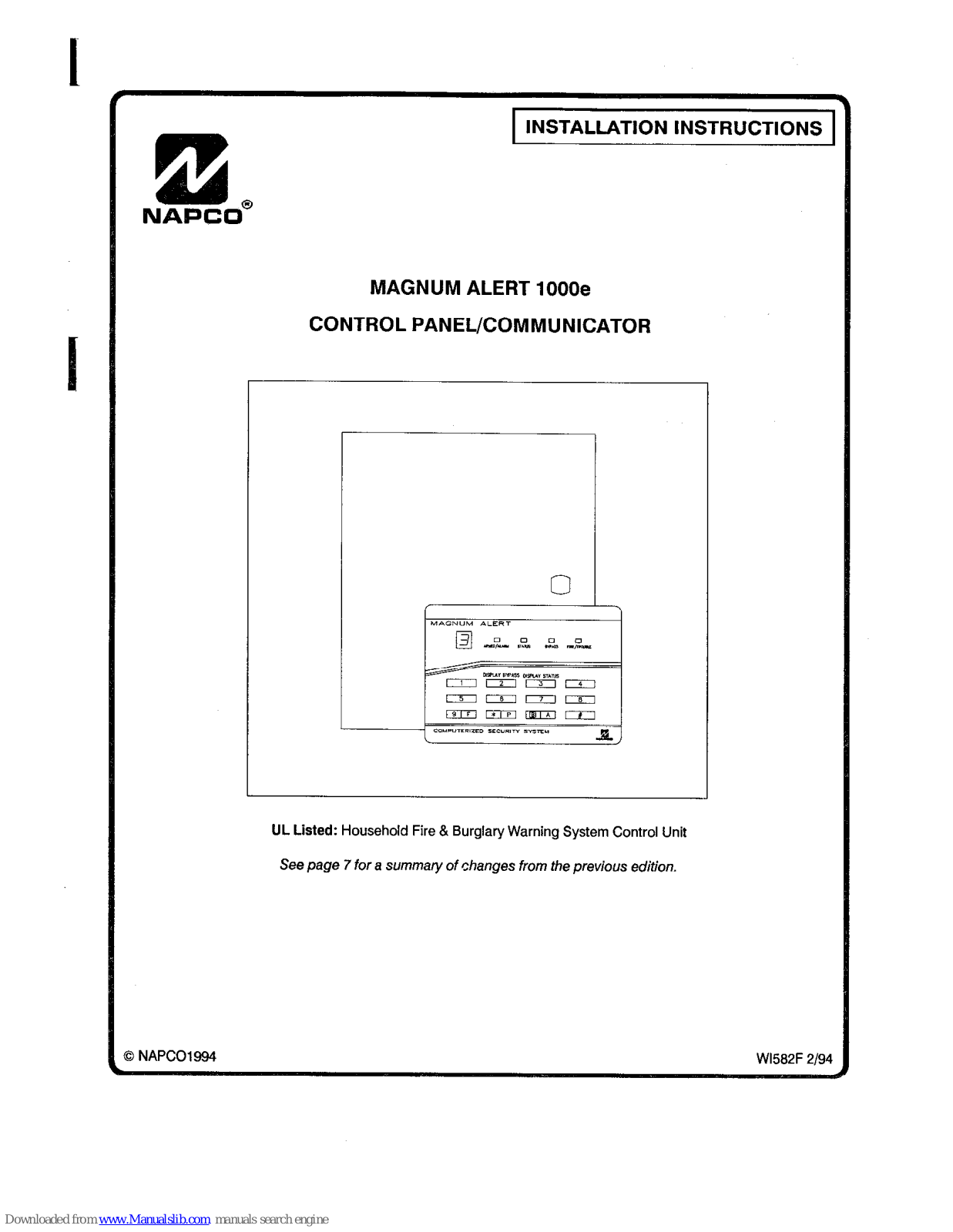 NAPCO Magnum Alert 1000e Installation Instructions Manual