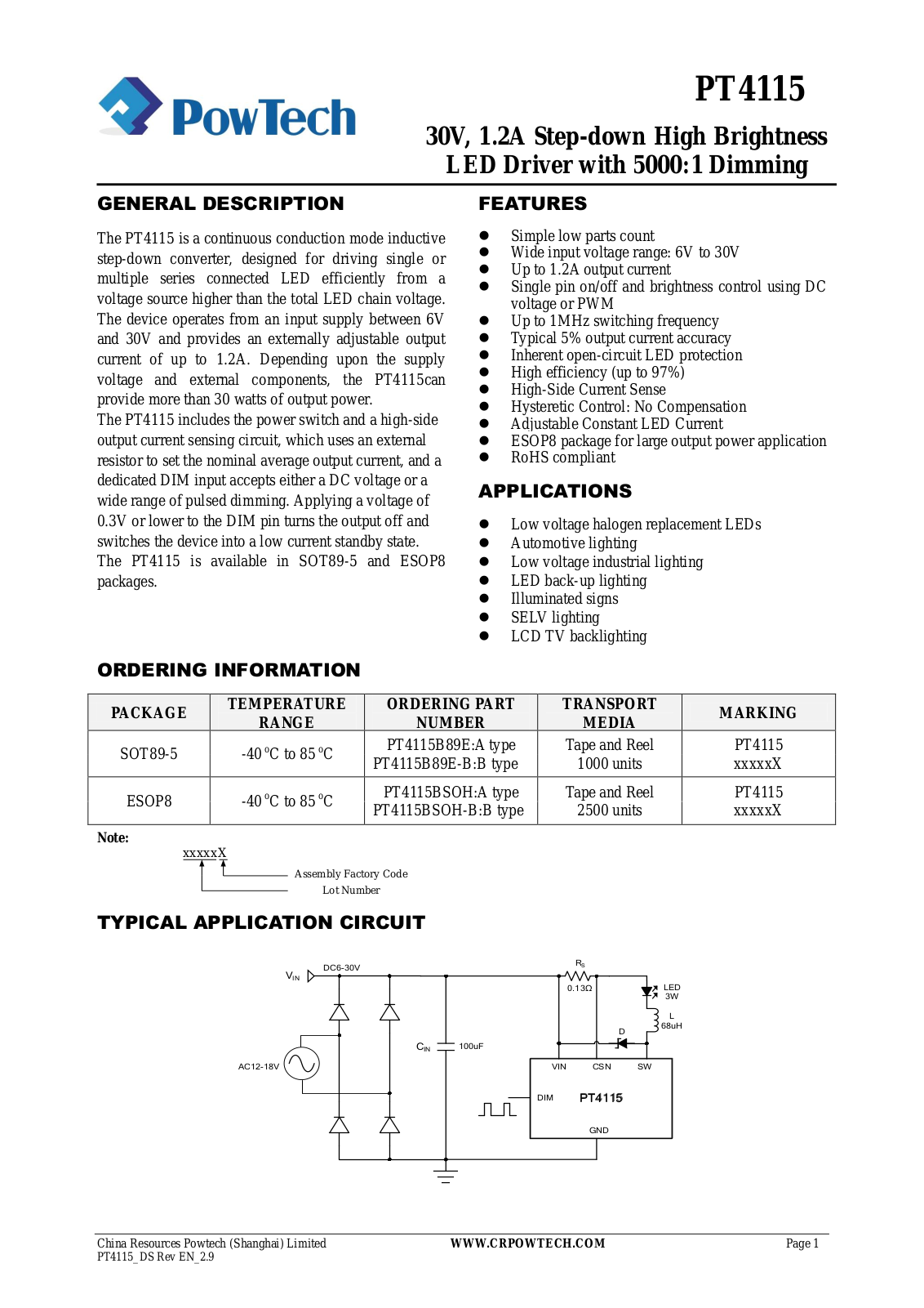 PowTech PT4115B89E, PT4115B89E-B, PT4115BSOH, PT4115BSOH-B Schematics