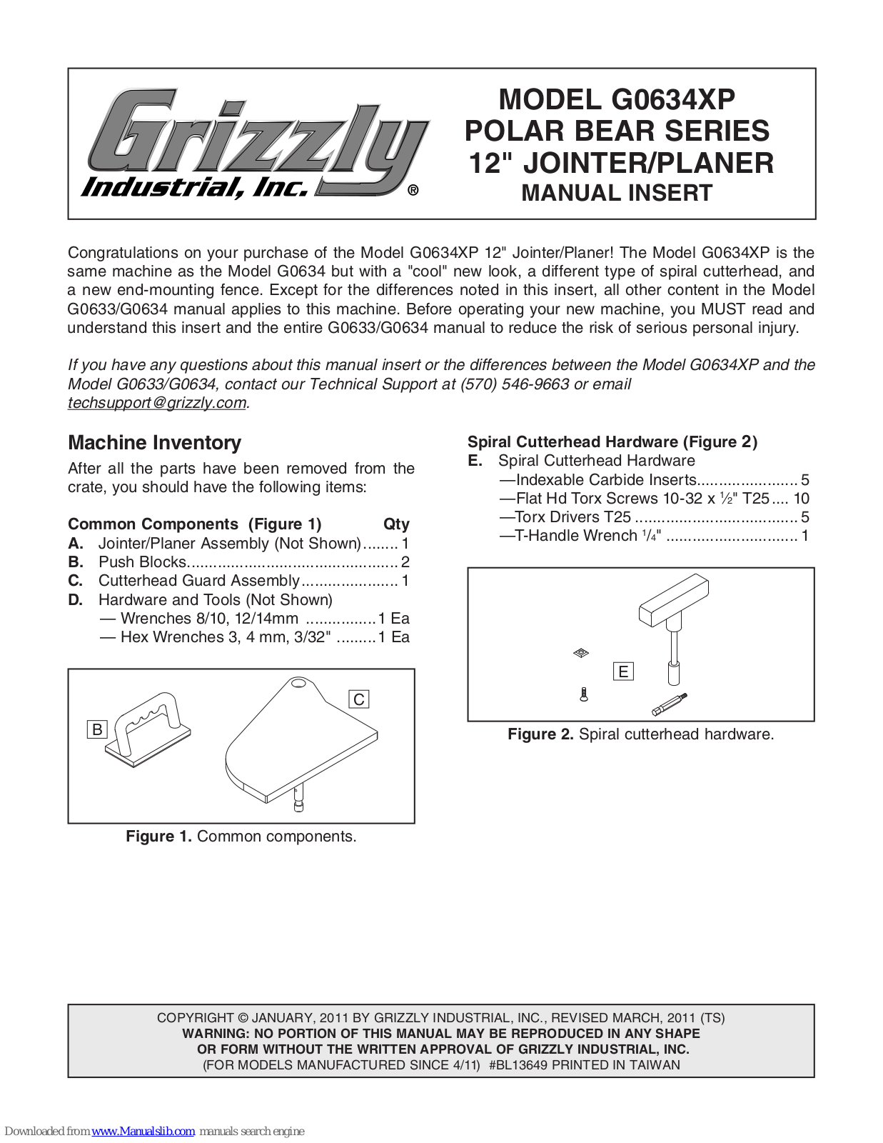 Grizzly Polar Bear G0634XP Manual Insert