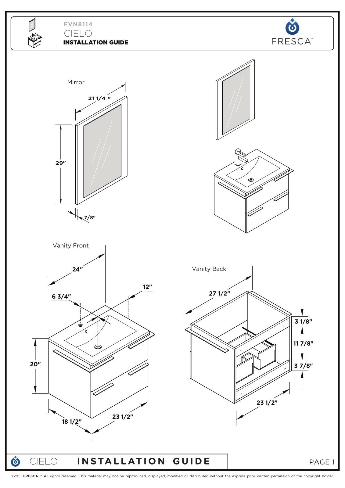 Fresca FVN8114WG Installation Manual