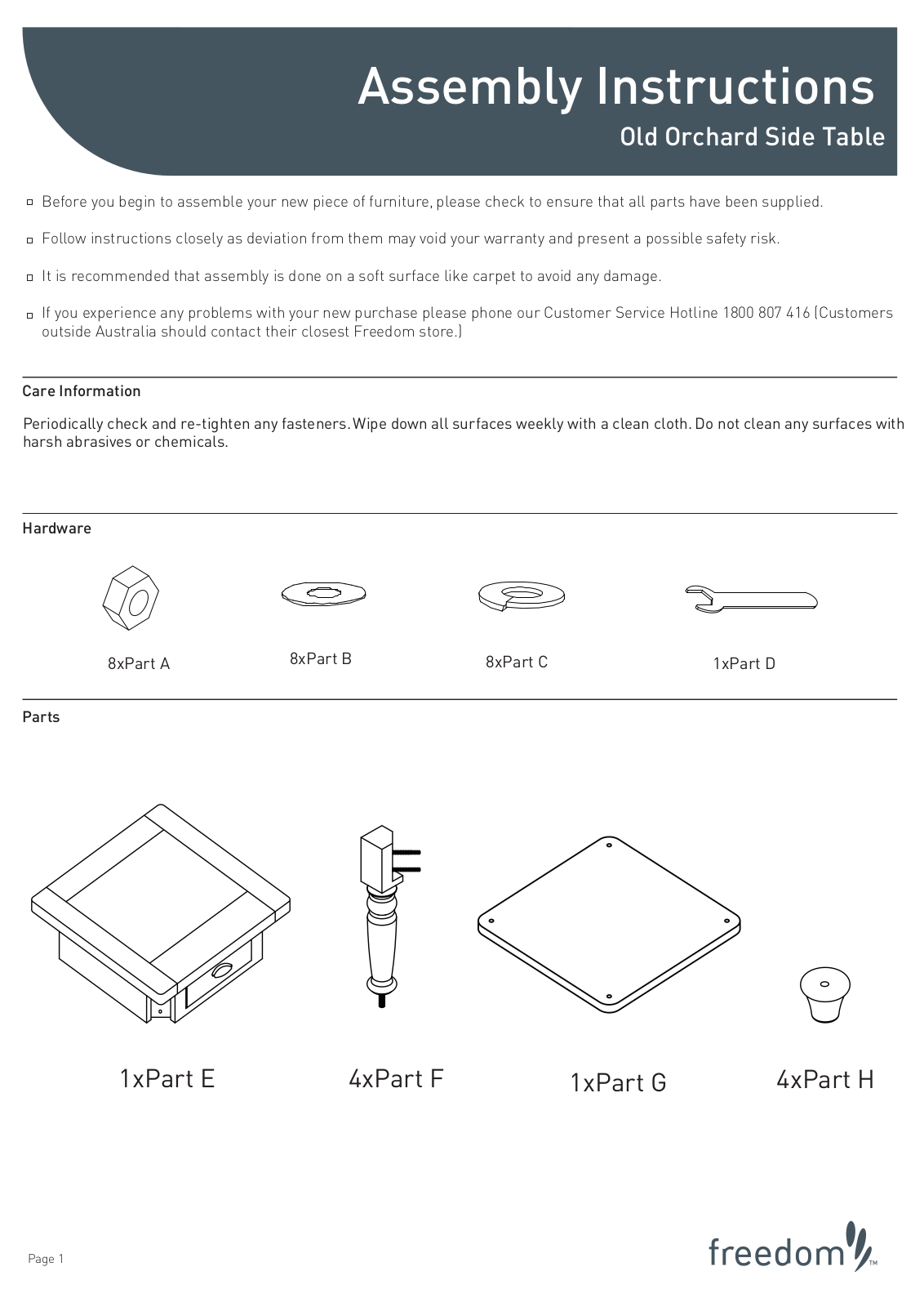 Freedom Old Orchard Side Table Assembly Instruction