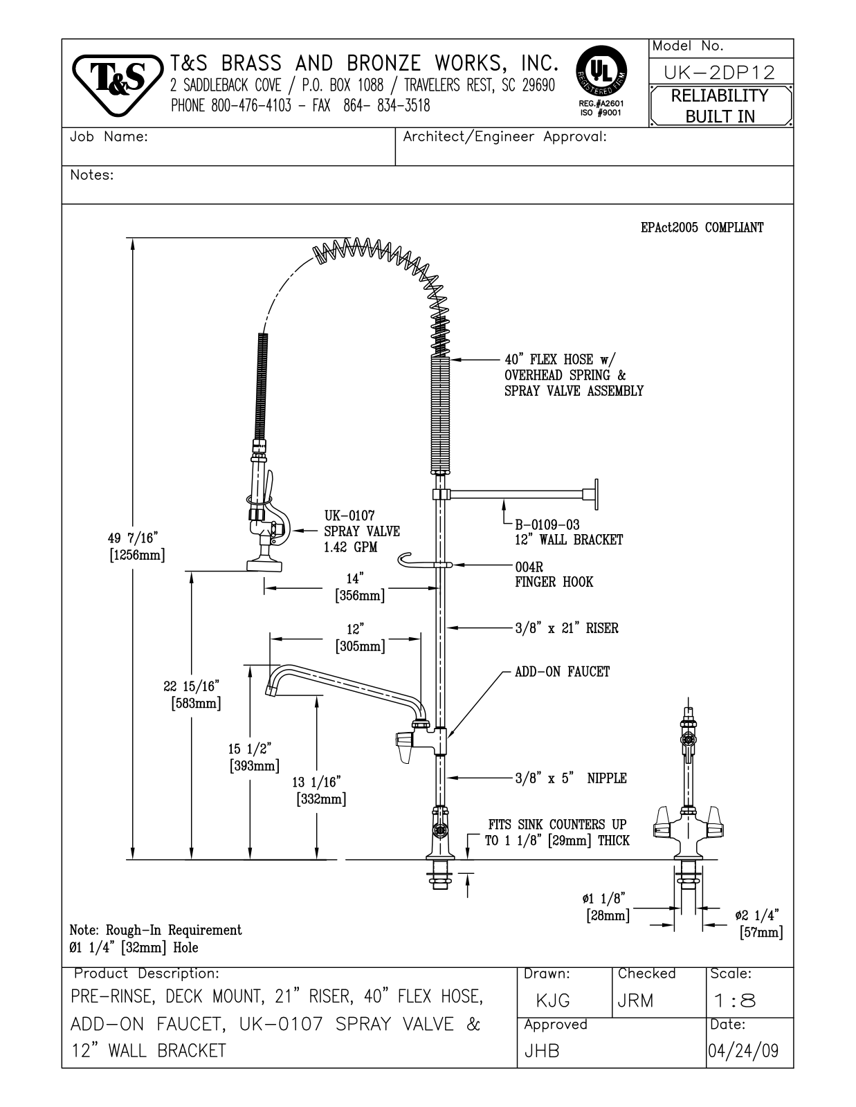 T&S Brass UK-2DP12 User Manual