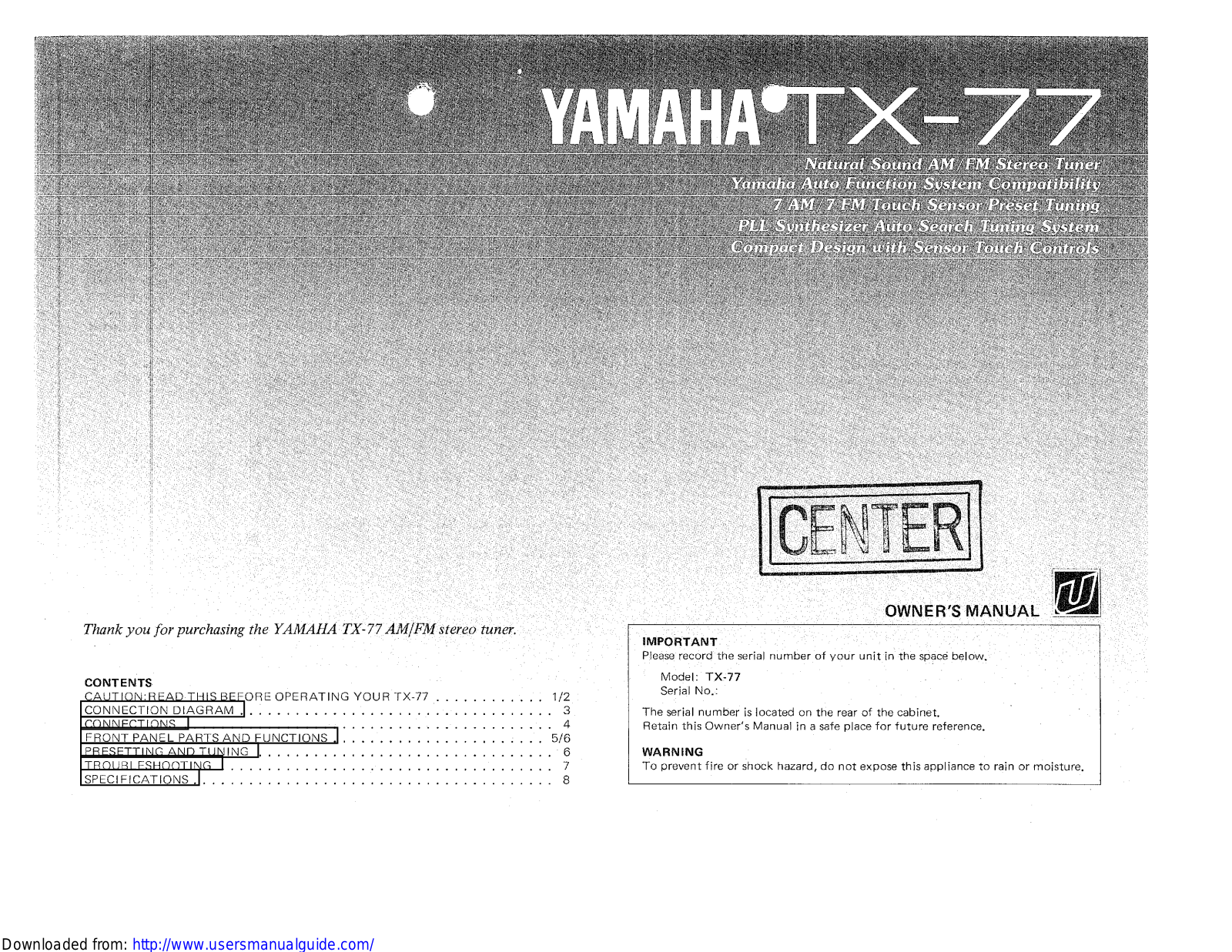 Yamaha Audio TX-77 User Manual