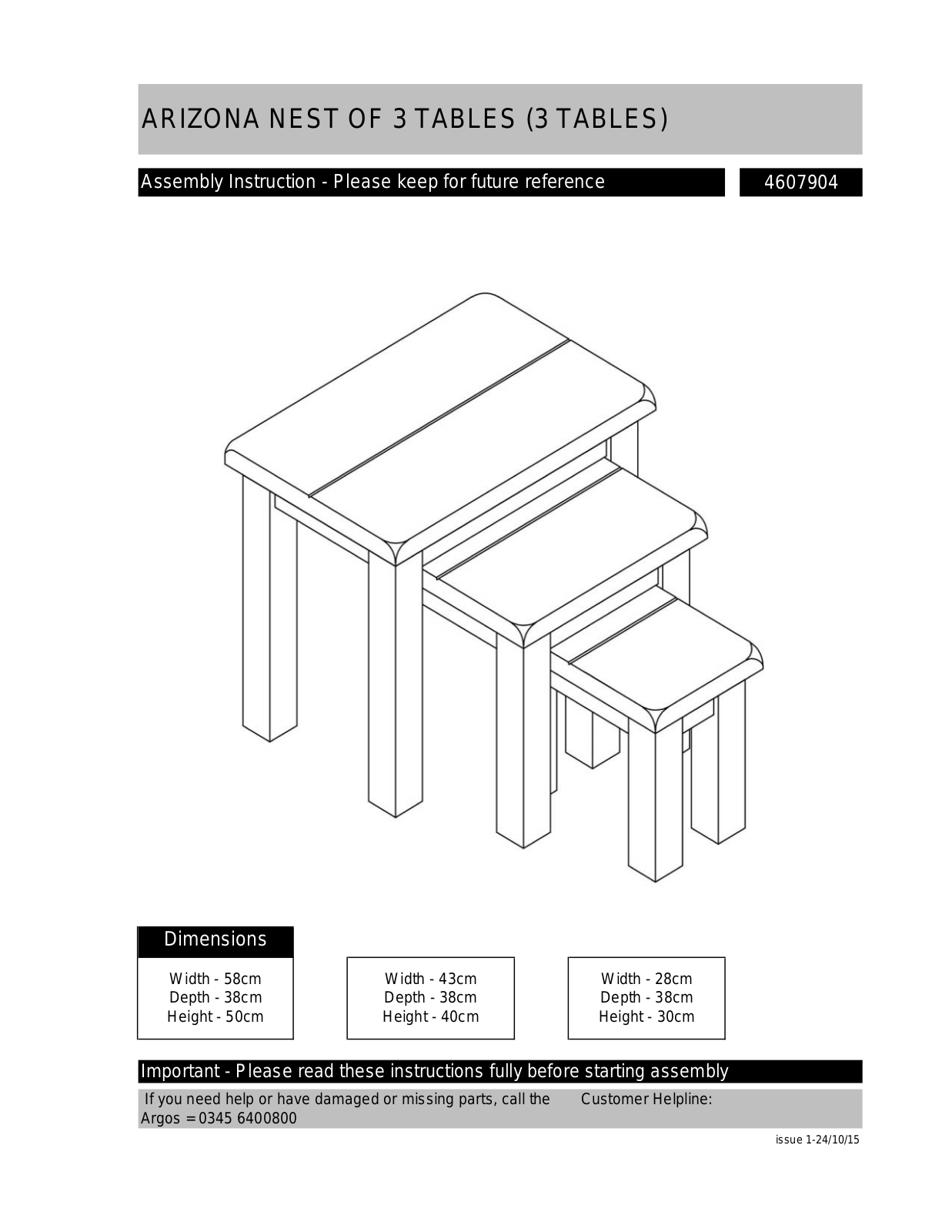 Argos 4607904 ASSEMBLY INSTRUCTIONS