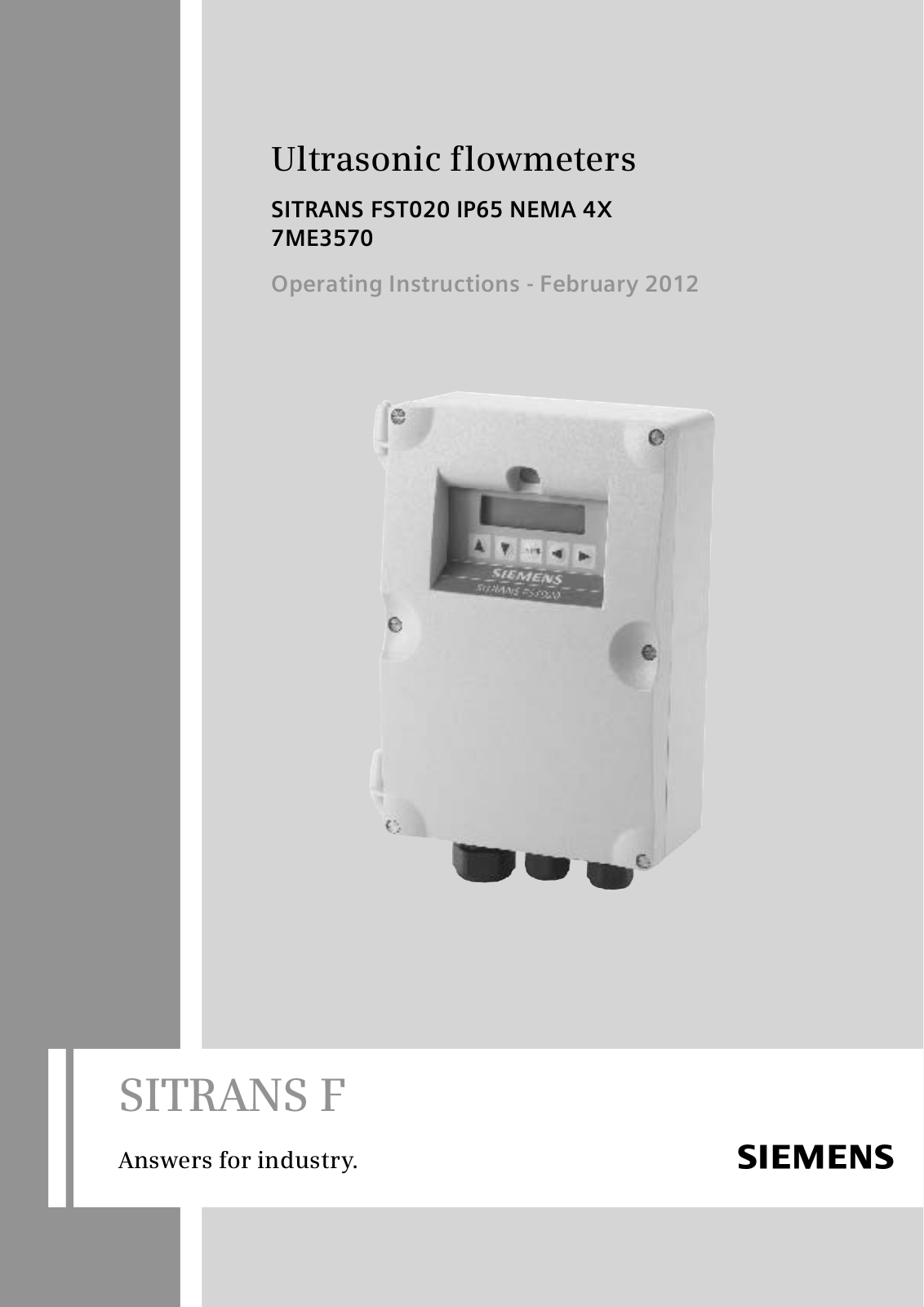 Siemens SITRANS F Series,SITRANS FST020 IP65 NEMA 4X7ME3570 Operating Instructions Manual