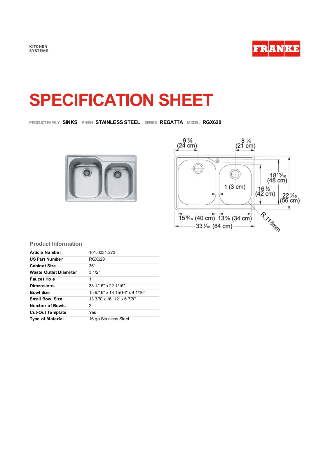 Franke Foodservice RGX620 User Manual