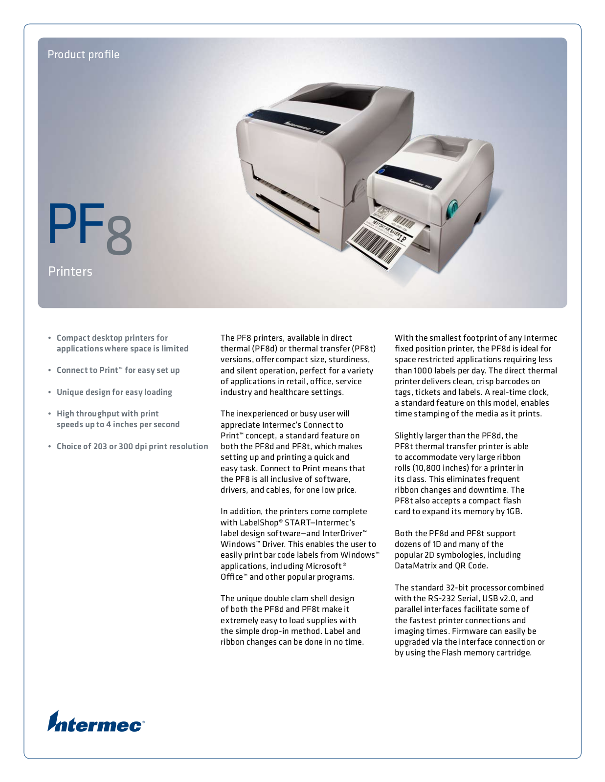 Intermec PF8TA03101000 Product Data Sheet